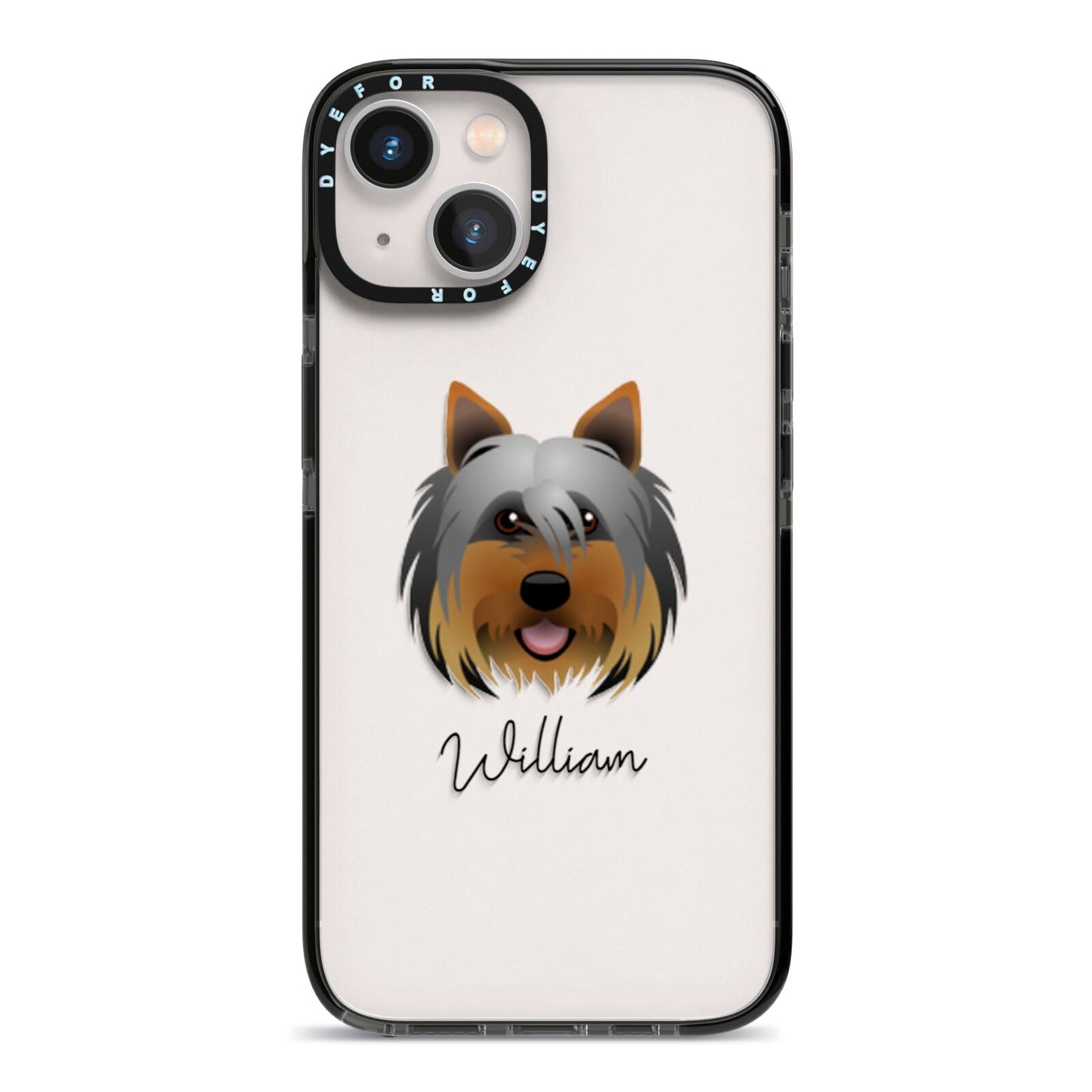 Yorkshire Terrier Personalised iPhone 13 Black Impact Case on Silver phone