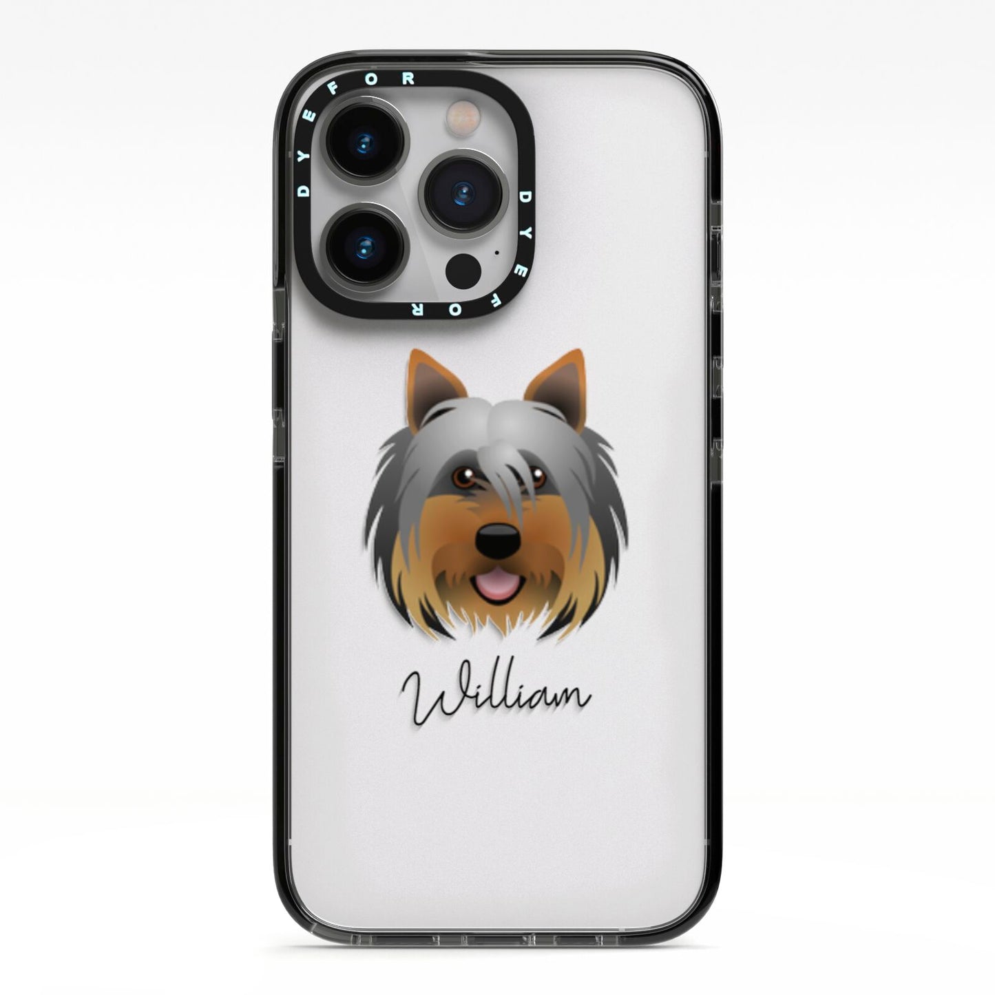 Yorkshire Terrier Personalised iPhone 13 Pro Black Impact Case on Silver phone