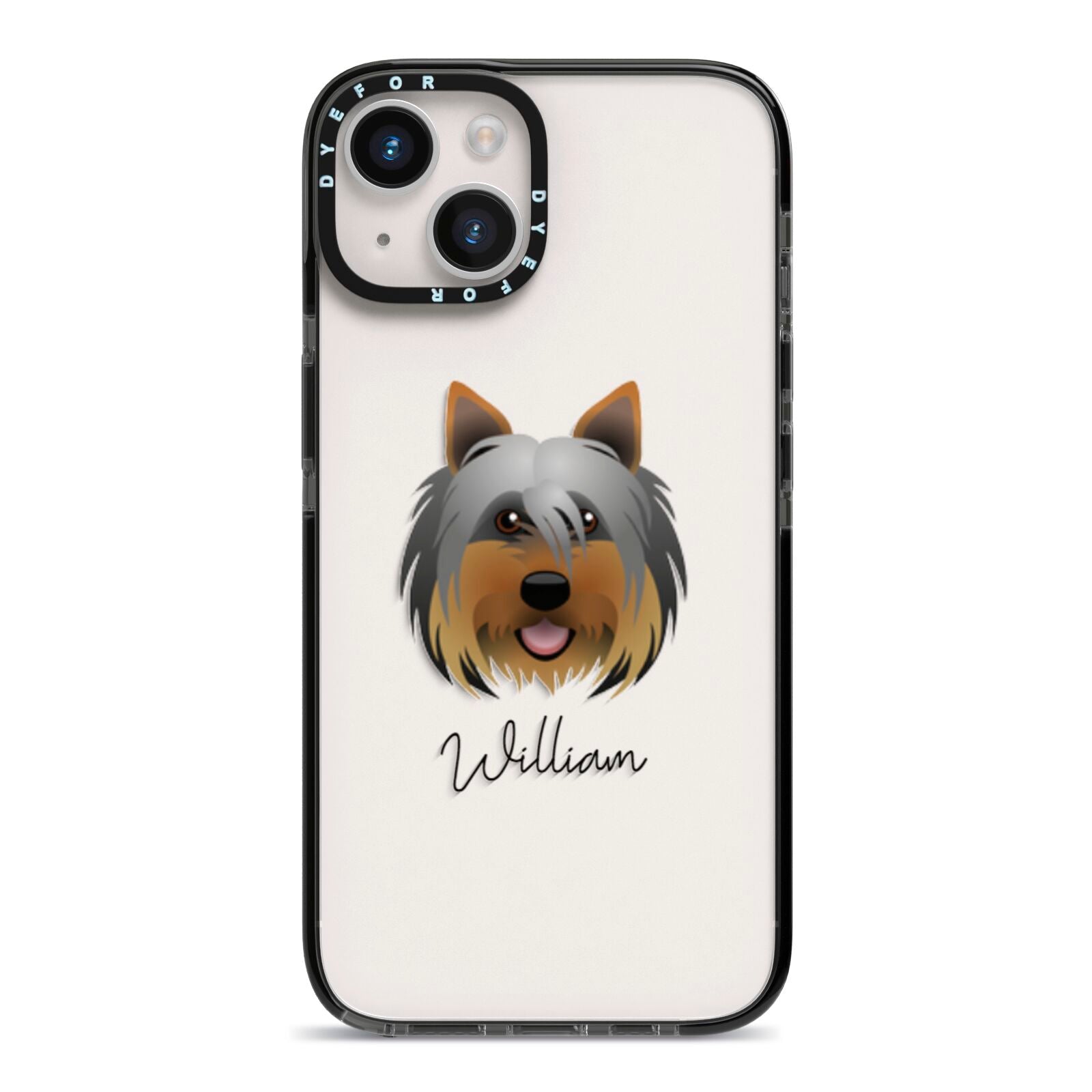 Yorkshire Terrier Personalised iPhone 14 Black Impact Case on Silver phone