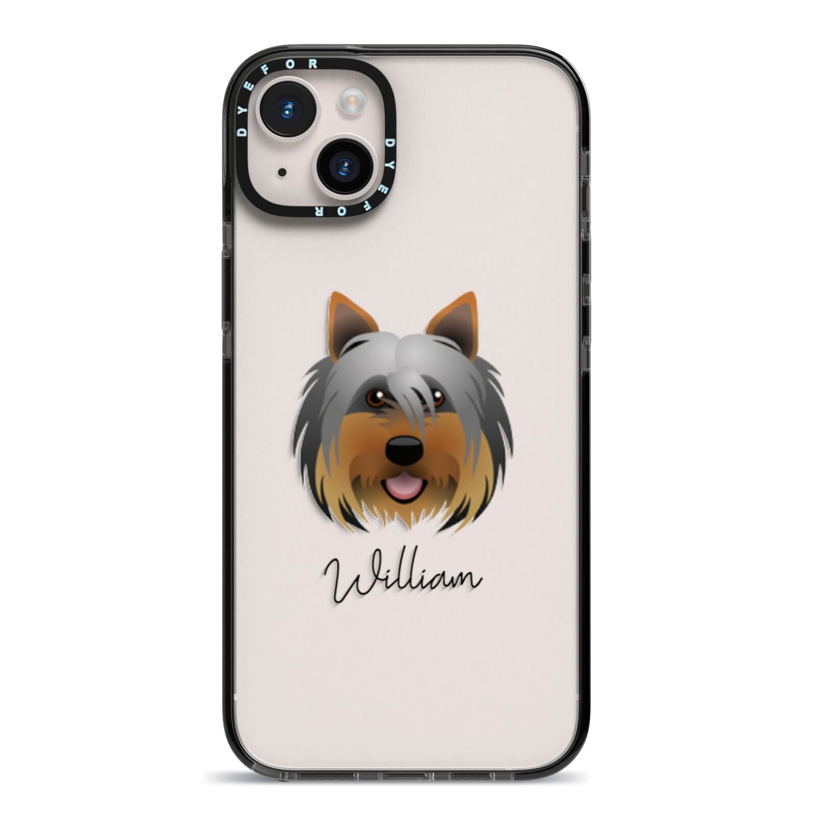 Yorkshire Terrier Personalised iPhone 14 Plus Black Impact Case on Silver phone