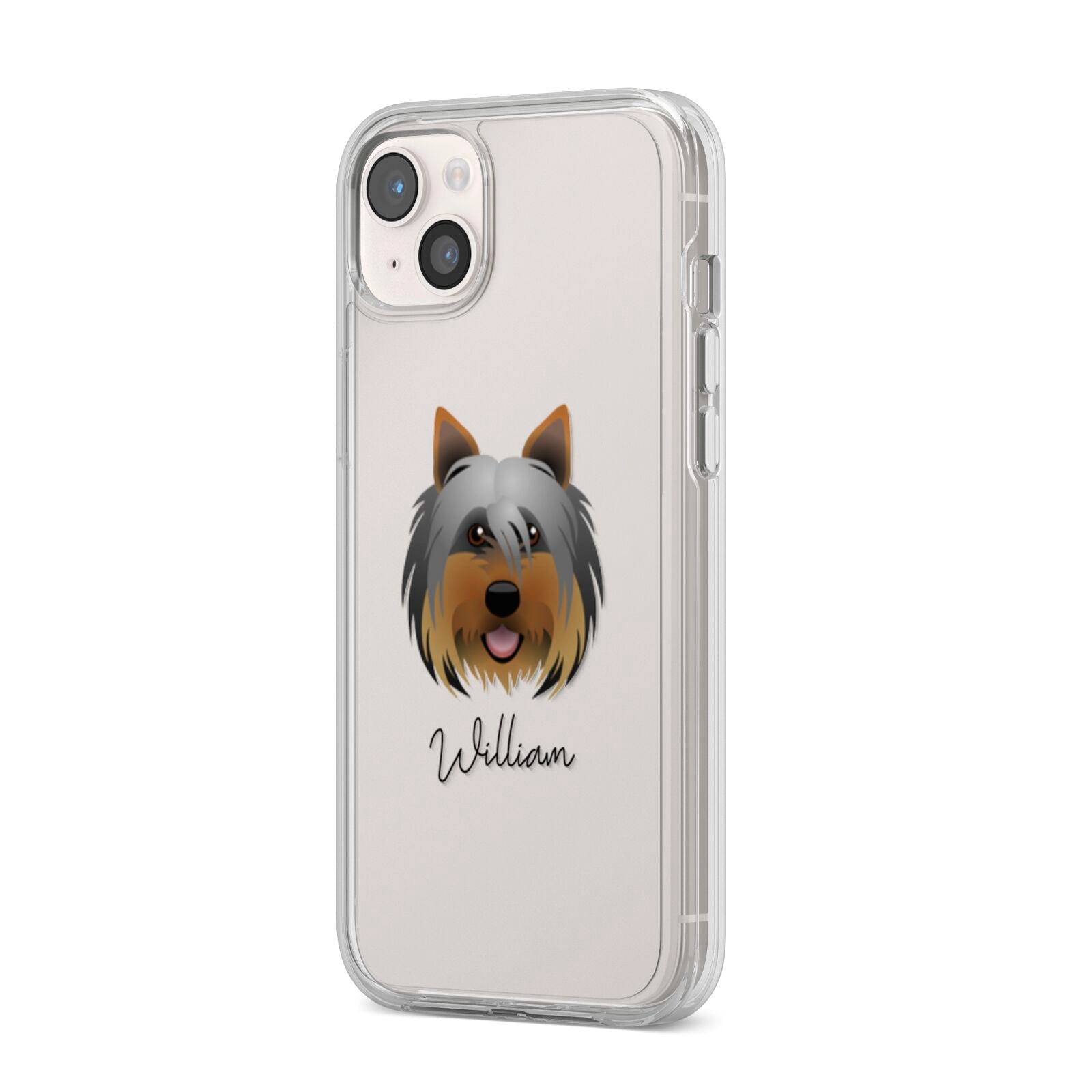 Yorkshire Terrier Personalised iPhone 14 Plus Clear Tough Case Starlight Angled Image