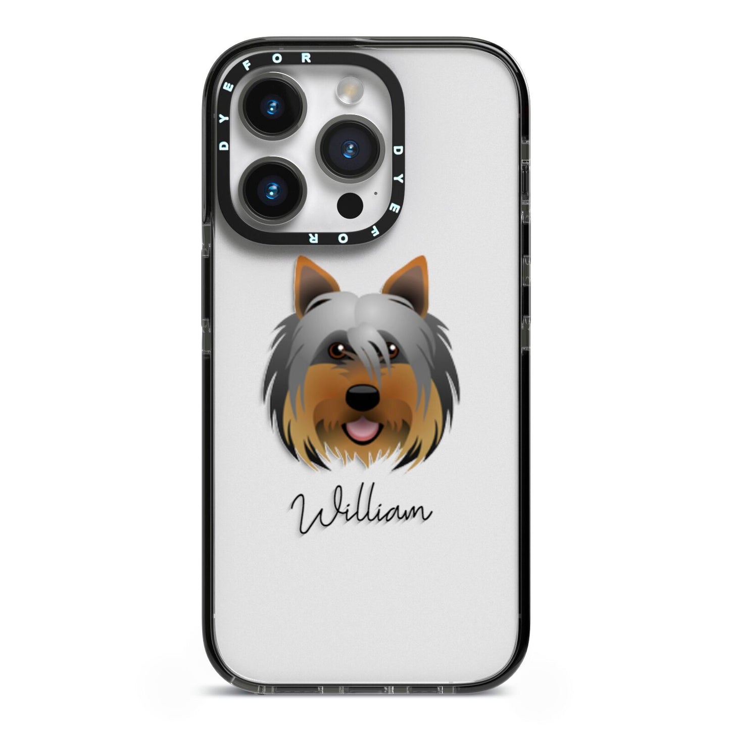 Yorkshire Terrier Personalised iPhone 14 Pro Black Impact Case on Silver phone