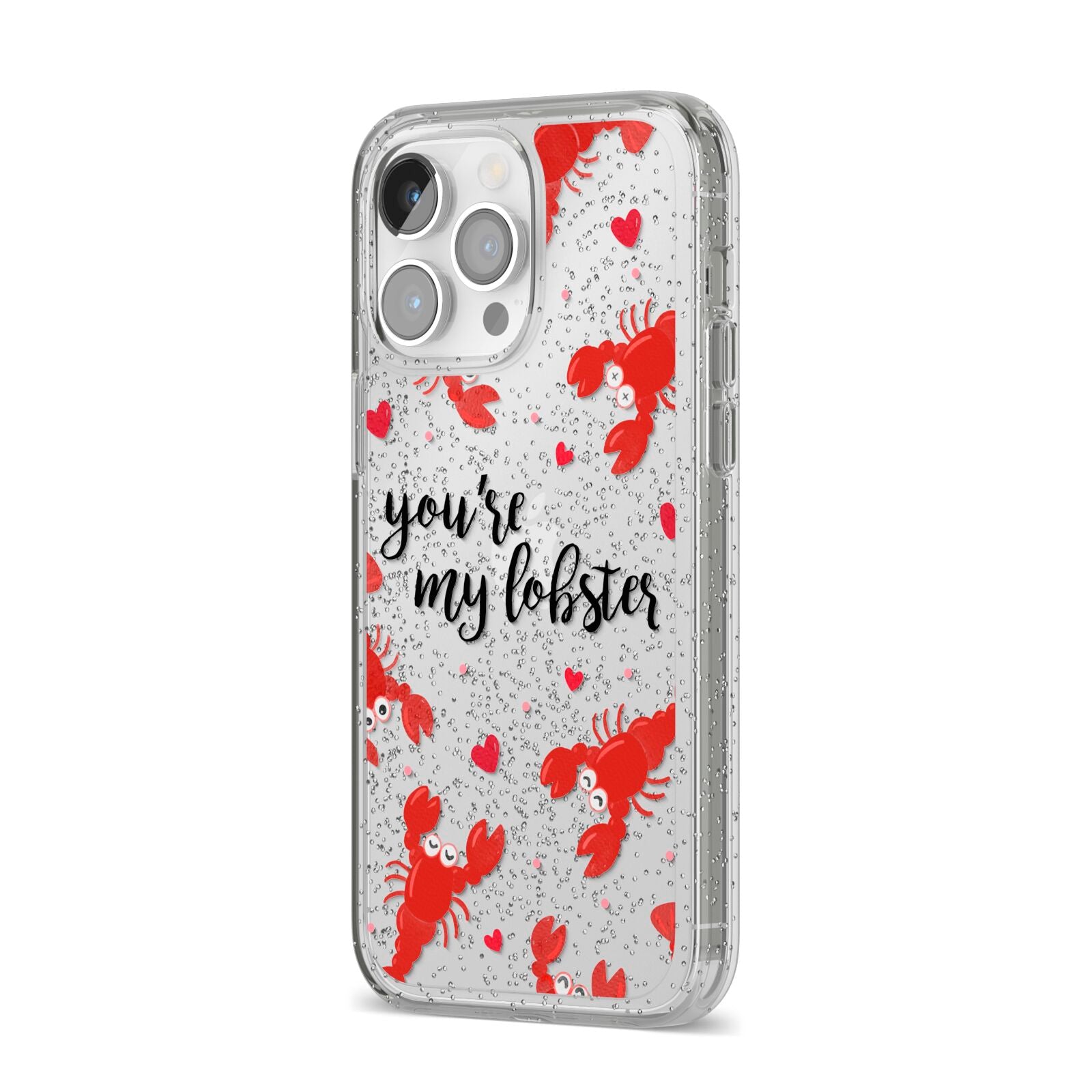Youre My Lobster iPhone 14 Pro Max Glitter Tough Case Silver Angled Image