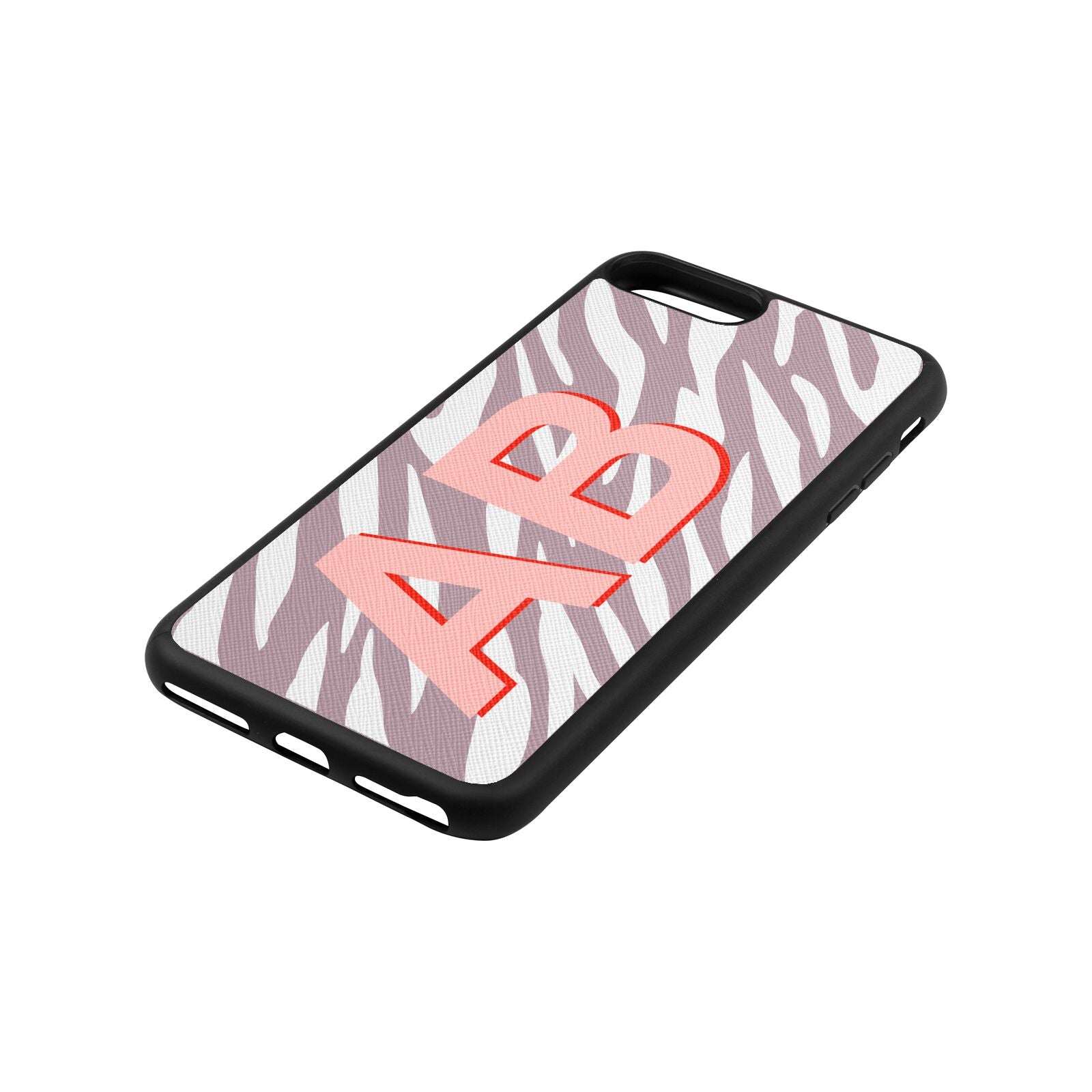Zebra Initials Lotus Saffiano Leather iPhone 8 Plus Case Side Angle