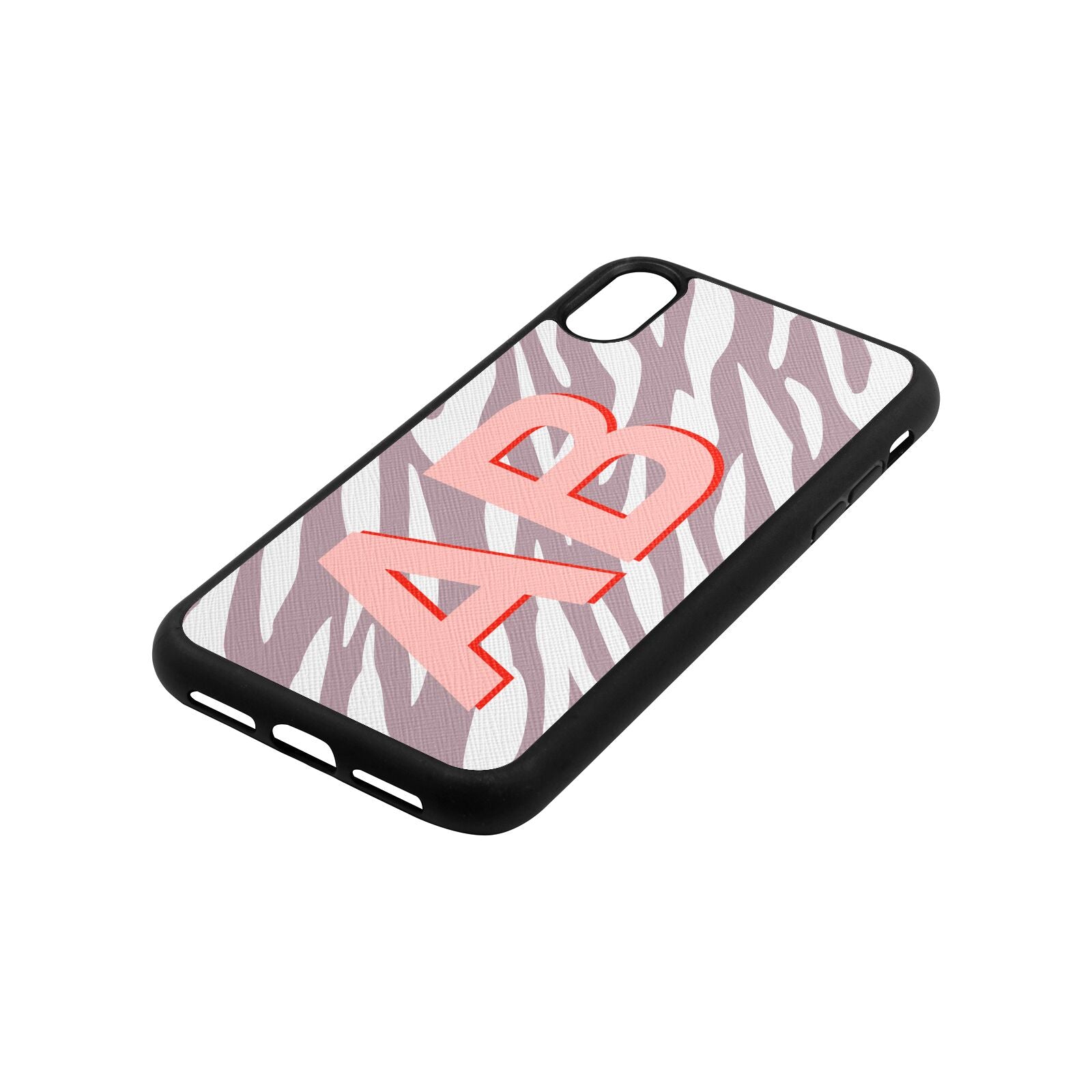 Zebra Initials Lotus Saffiano Leather iPhone Xr Case Side Angle