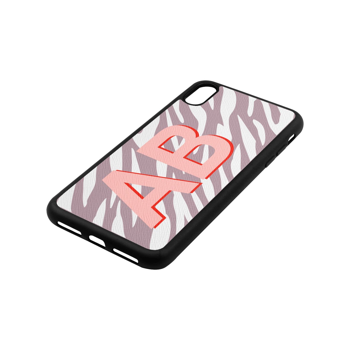 Zebra Initials Lotus Saffiano Leather iPhone Xs Max Case Side Angle