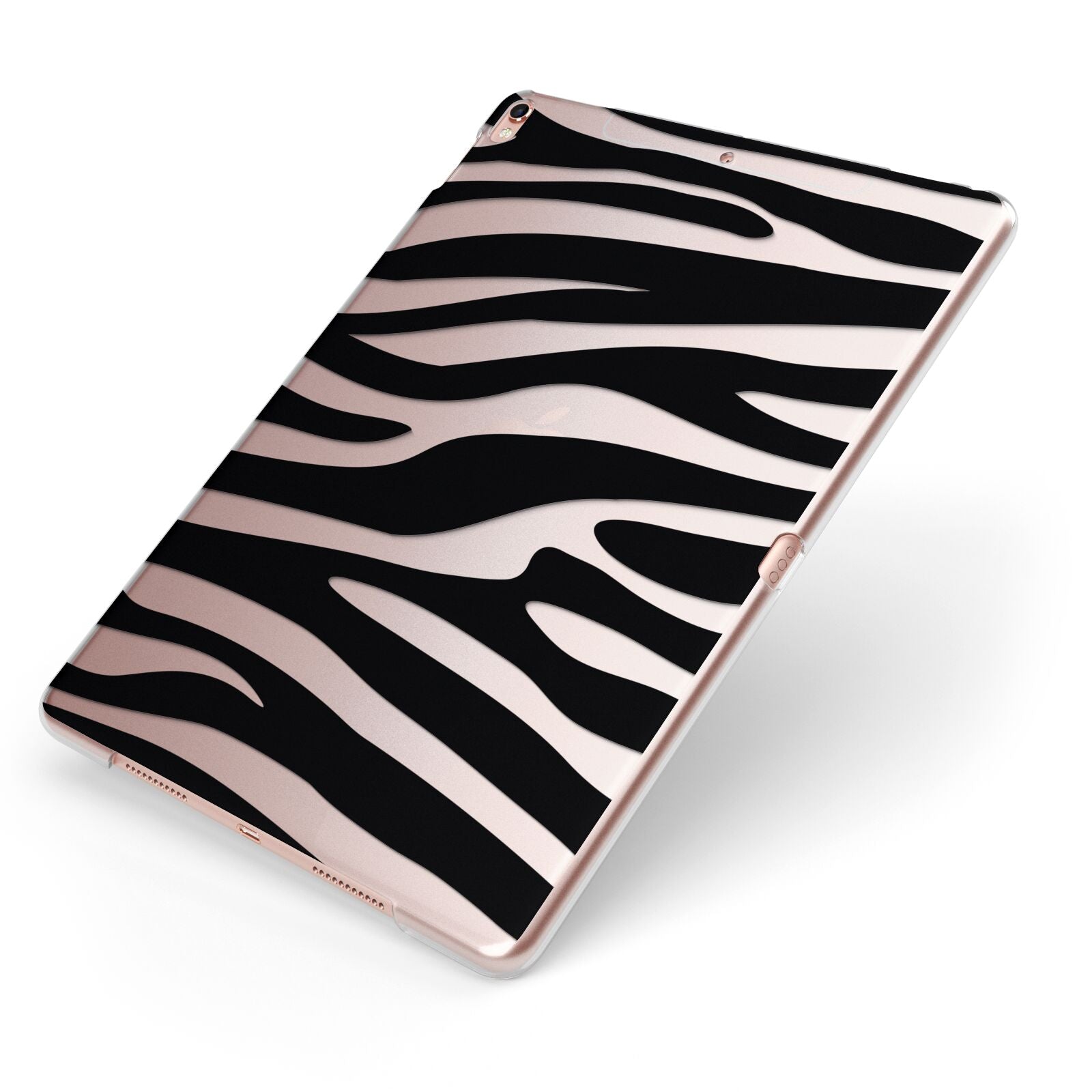 Zebra Print Apple iPad Case on Rose Gold iPad Side View