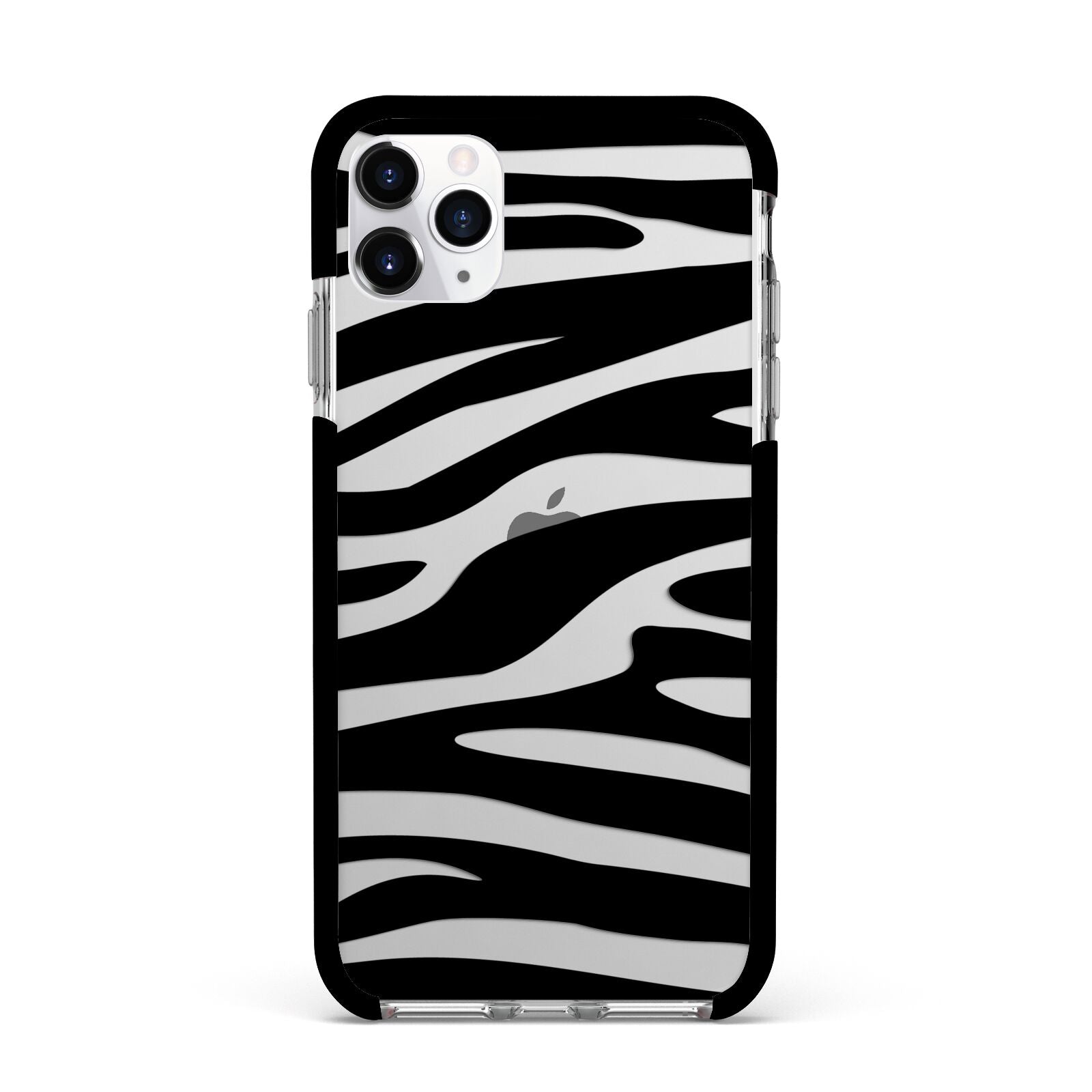 Zebra Print Apple iPhone 11 Pro Max in Silver with Black Impact Case