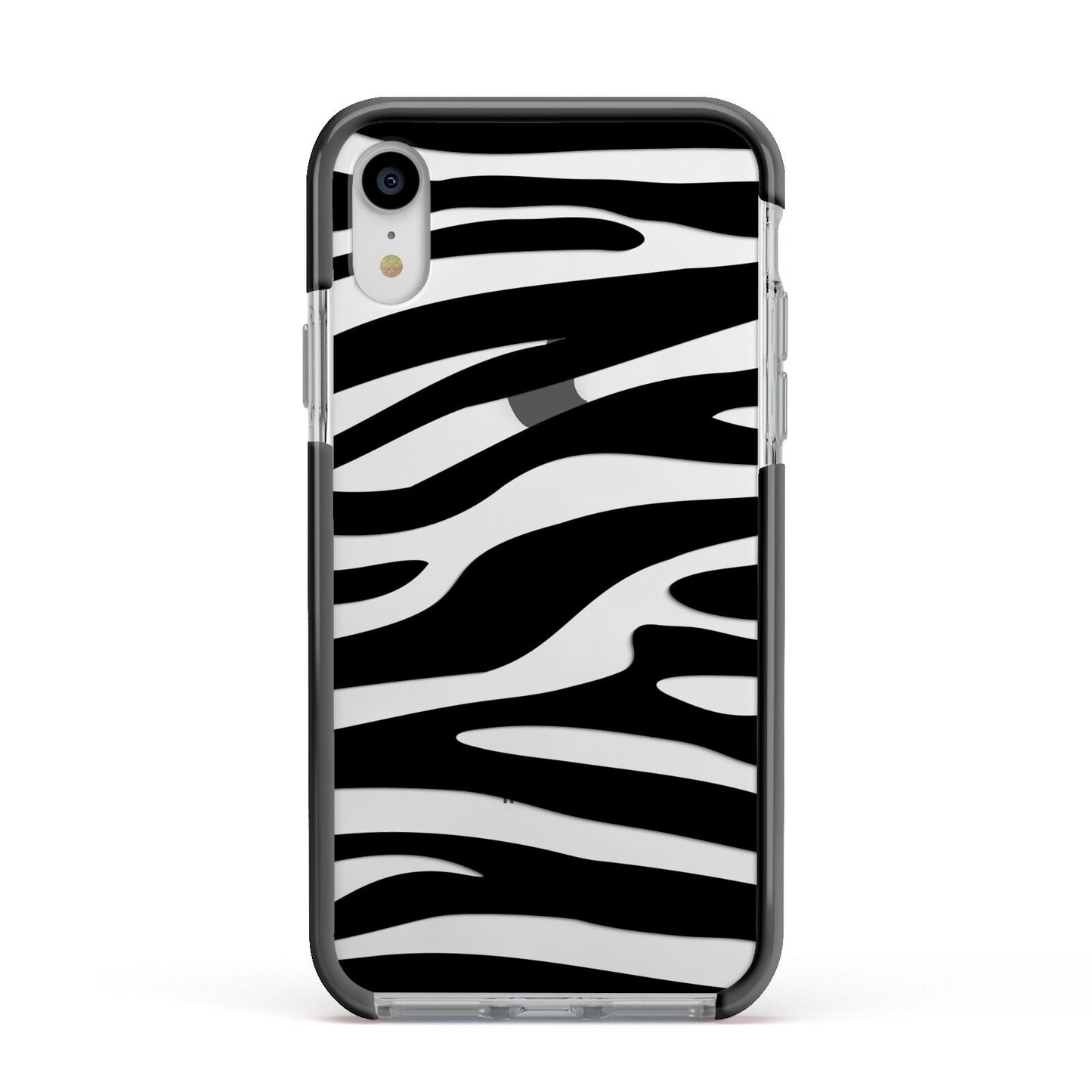 Zebra Print Apple iPhone XR Impact Case Black Edge on Silver Phone