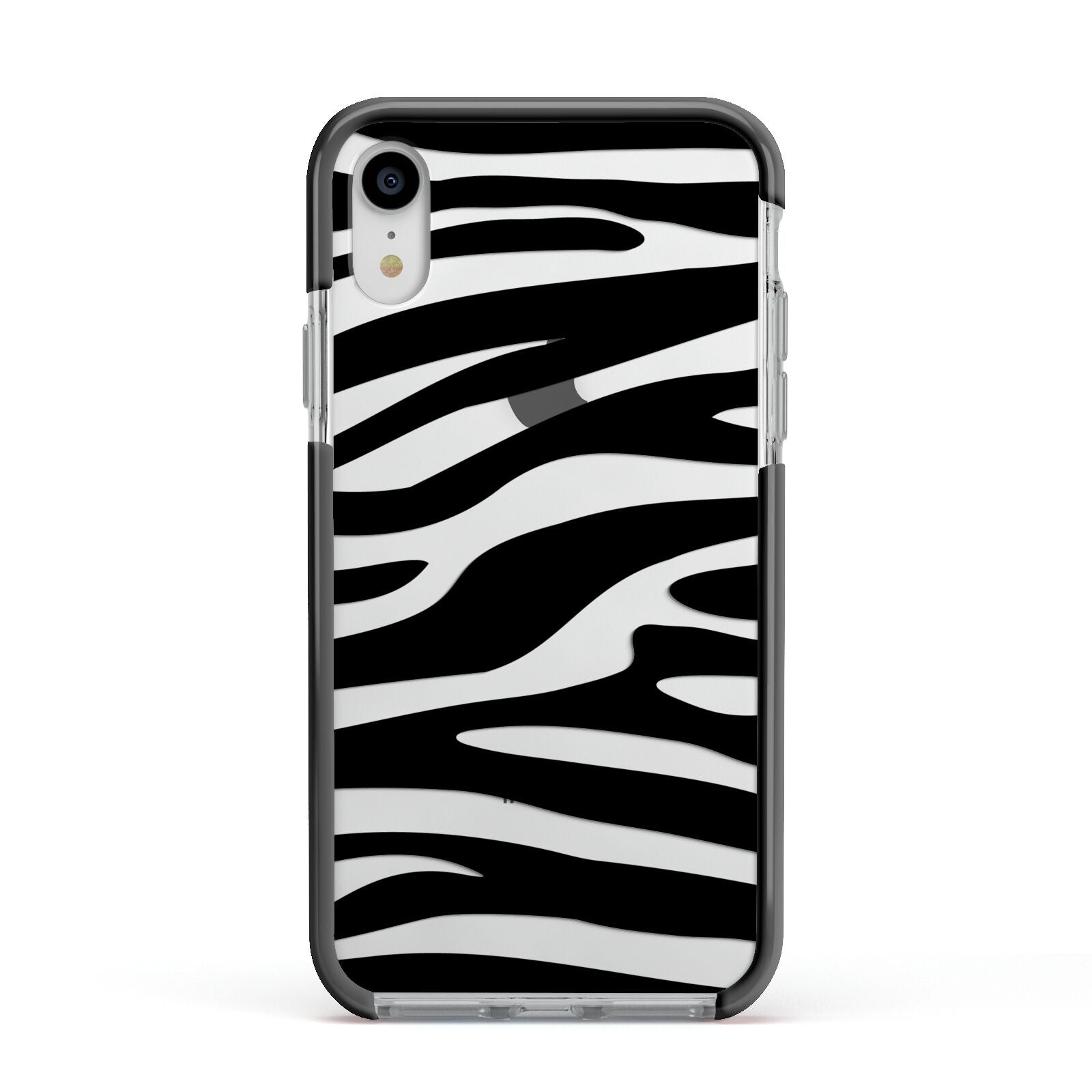 Zebra Print Apple iPhone XR Impact Case Black Edge on Silver Phone