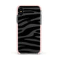 Zebra Print Apple iPhone Xs Impact Case Pink Edge on Black Phone