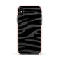 Zebra Print Apple iPhone Xs Impact Case Pink Edge on Black Phone
