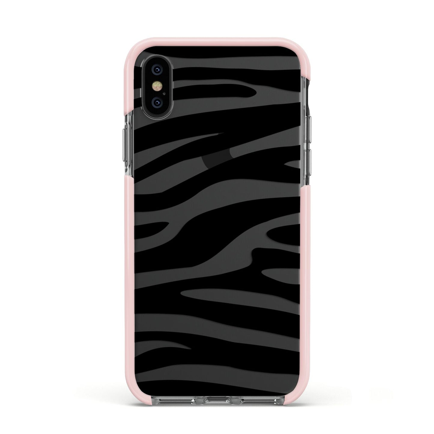 Zebra Print Apple iPhone Xs Impact Case Pink Edge on Black Phone