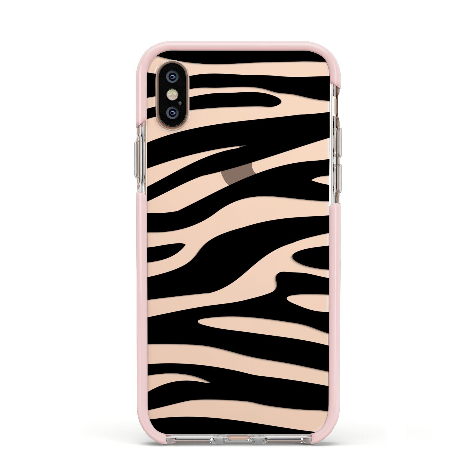 Zebra Print Apple iPhone Xs Impact Case Pink Edge on Gold Phone