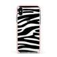 Zebra Print Apple iPhone Xs Impact Case Pink Edge on Silver Phone