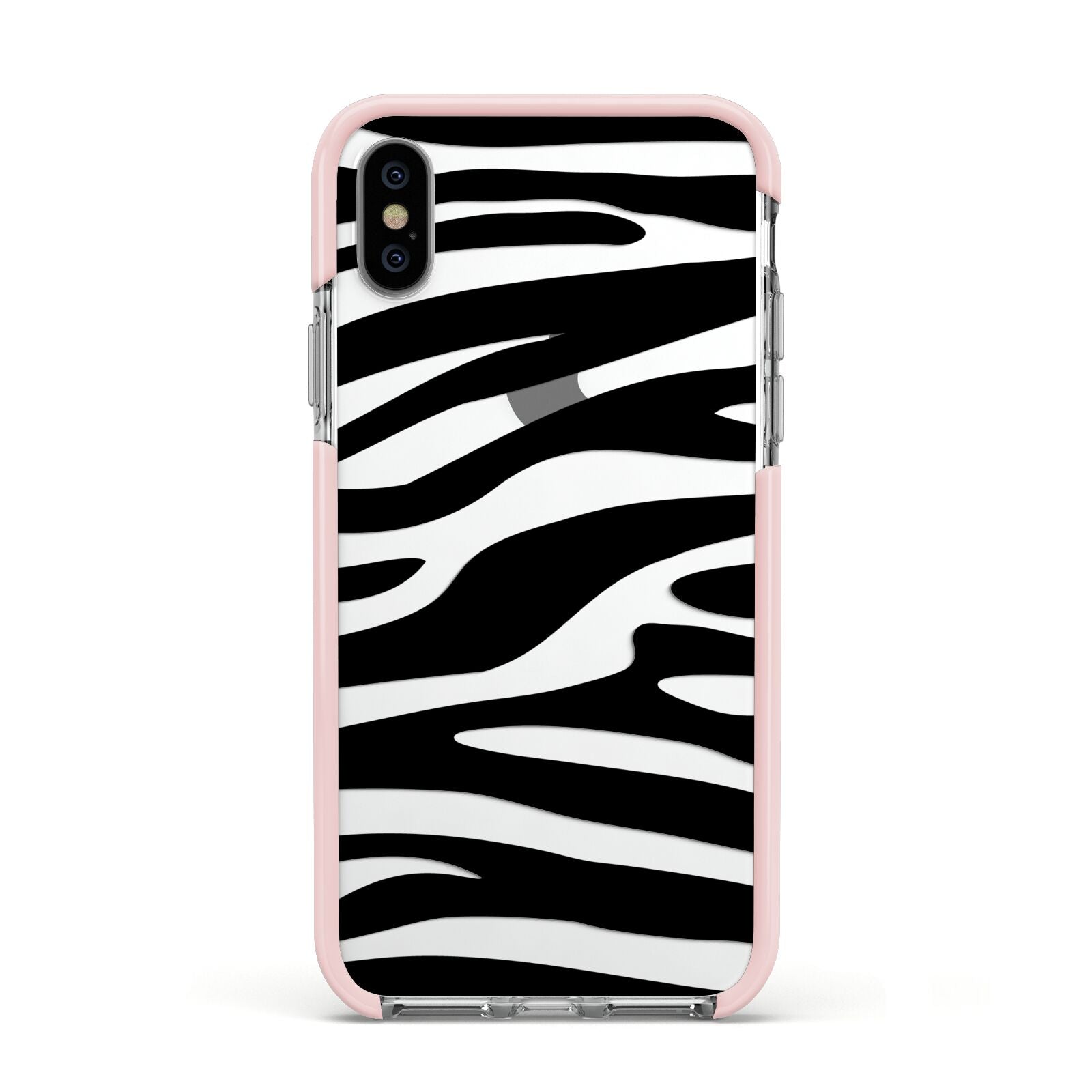 Zebra Print Apple iPhone Xs Impact Case Pink Edge on Silver Phone