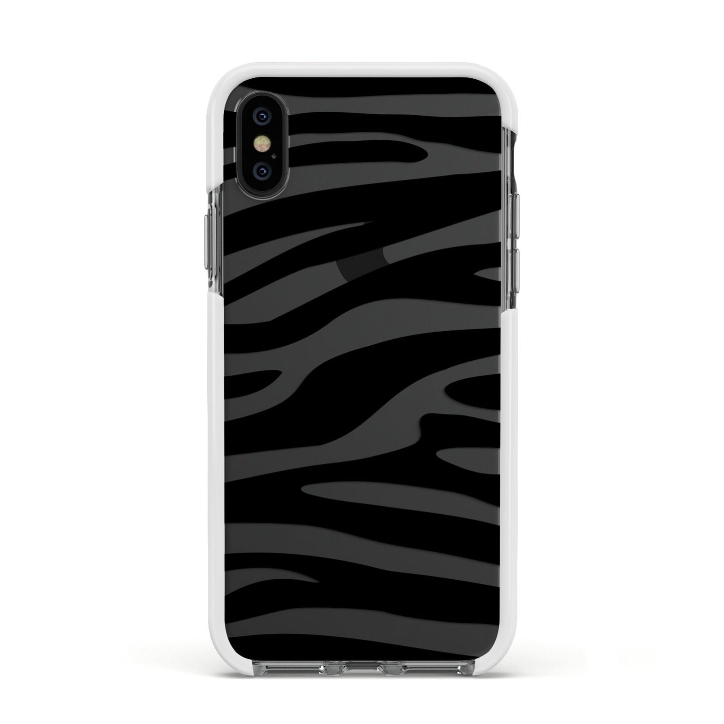 Zebra Print Apple iPhone Xs Impact Case White Edge on Black Phone