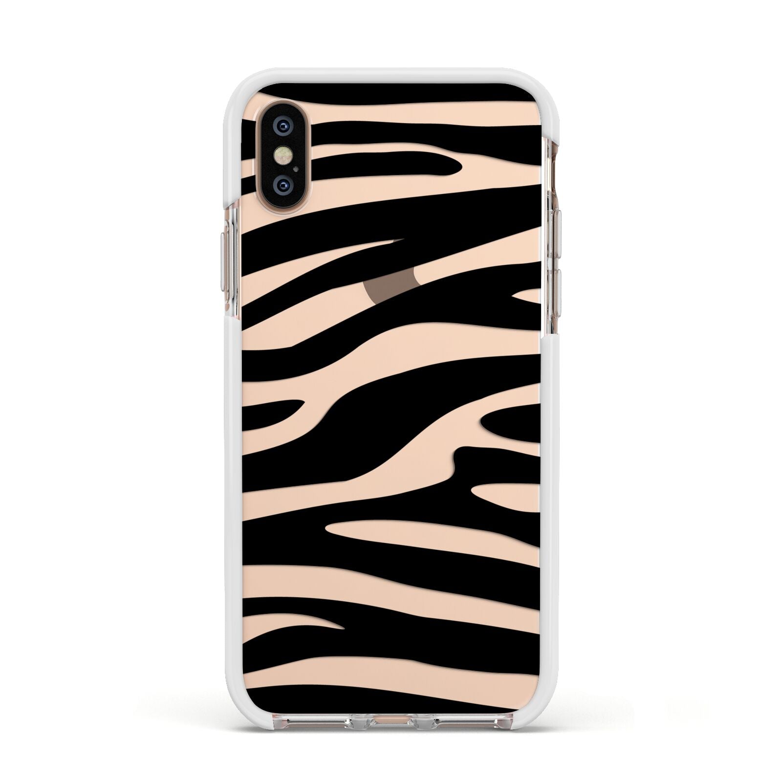 Zebra Print Apple iPhone Xs Impact Case White Edge on Gold Phone