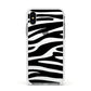 Zebra Print Apple iPhone Xs Impact Case White Edge on Silver Phone