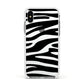 Zebra Print Apple iPhone Xs Impact Case White Edge on Silver Phone