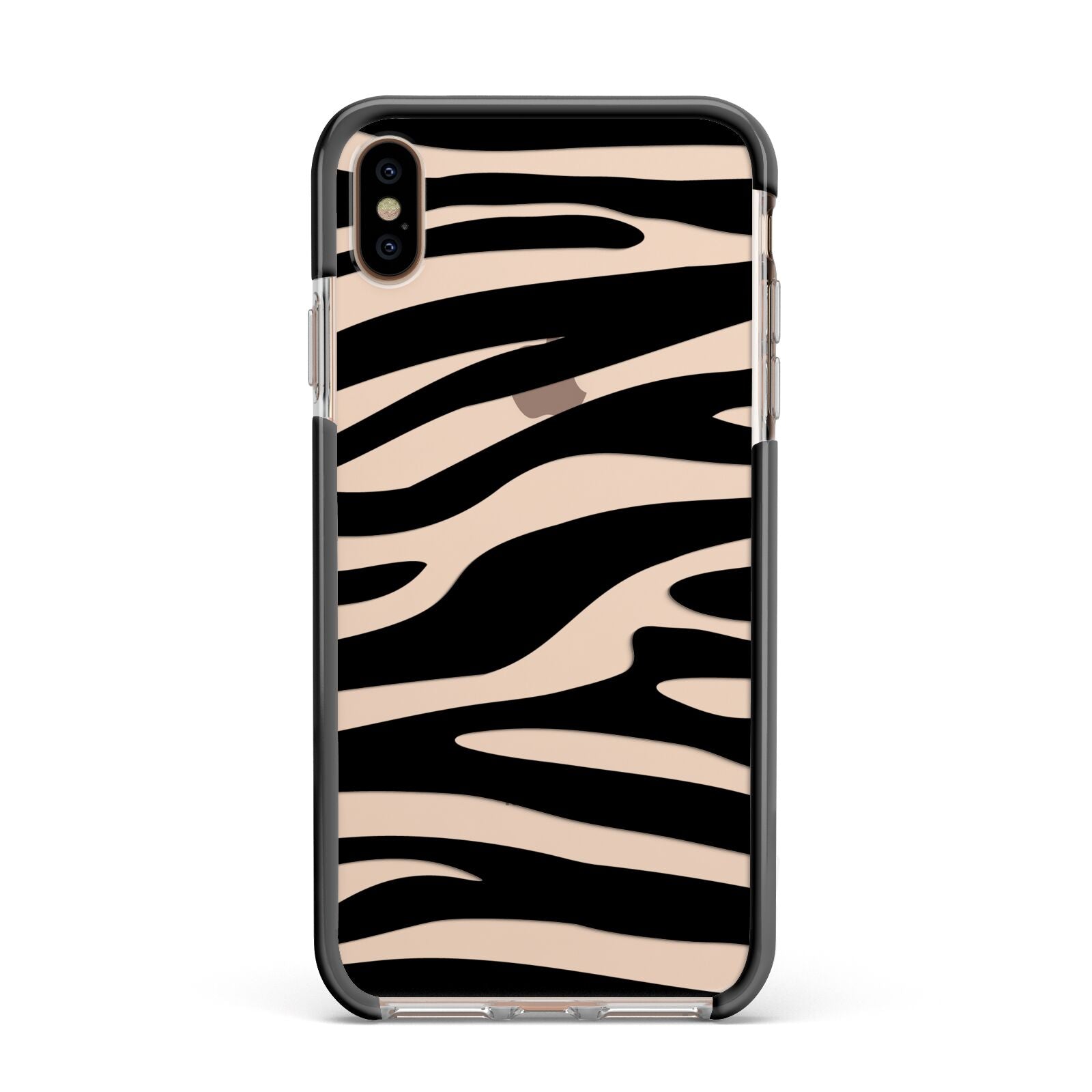 Zebra Print Apple iPhone Xs Max Impact Case Black Edge on Gold Phone