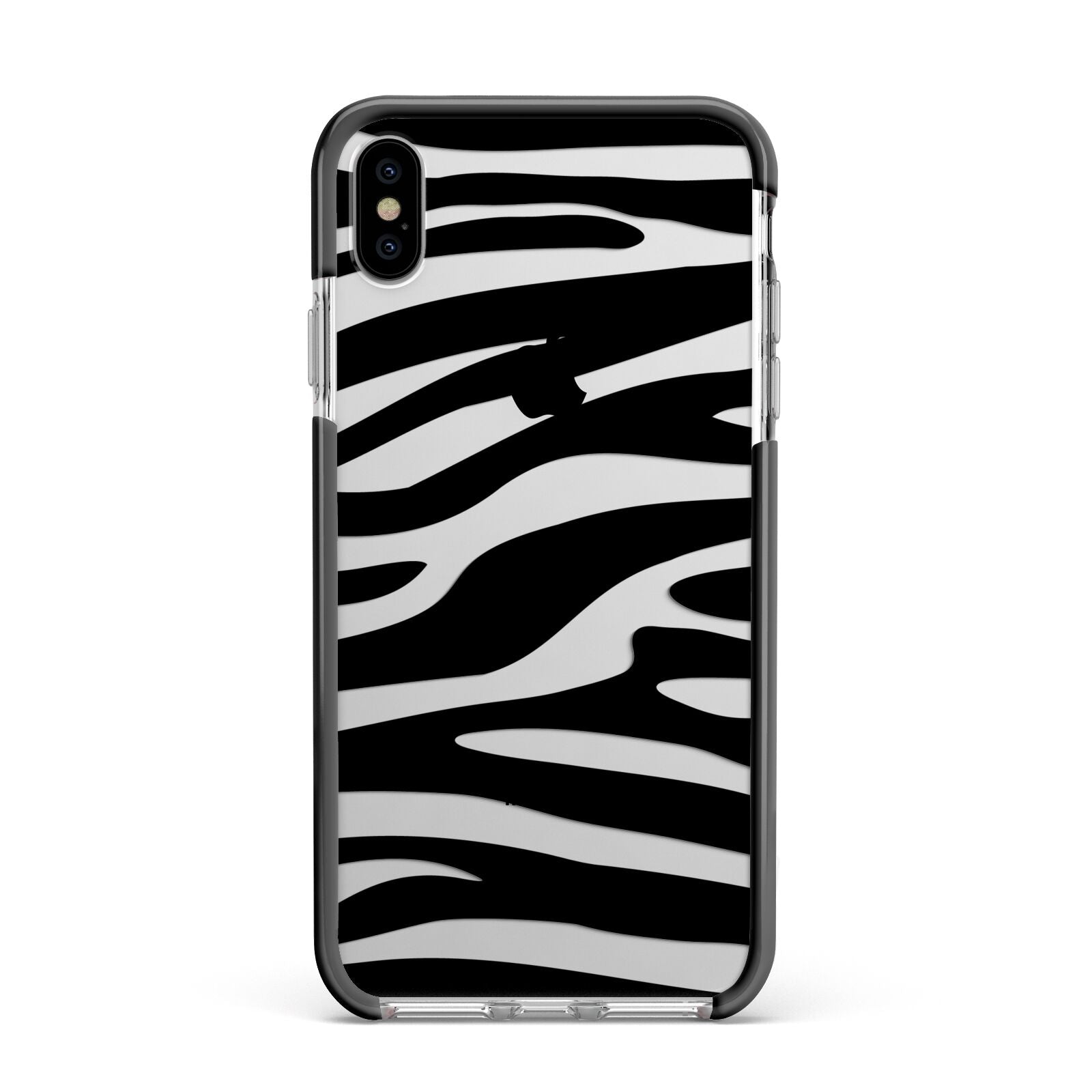 Zebra Print Apple iPhone Xs Max Impact Case Black Edge on Silver Phone