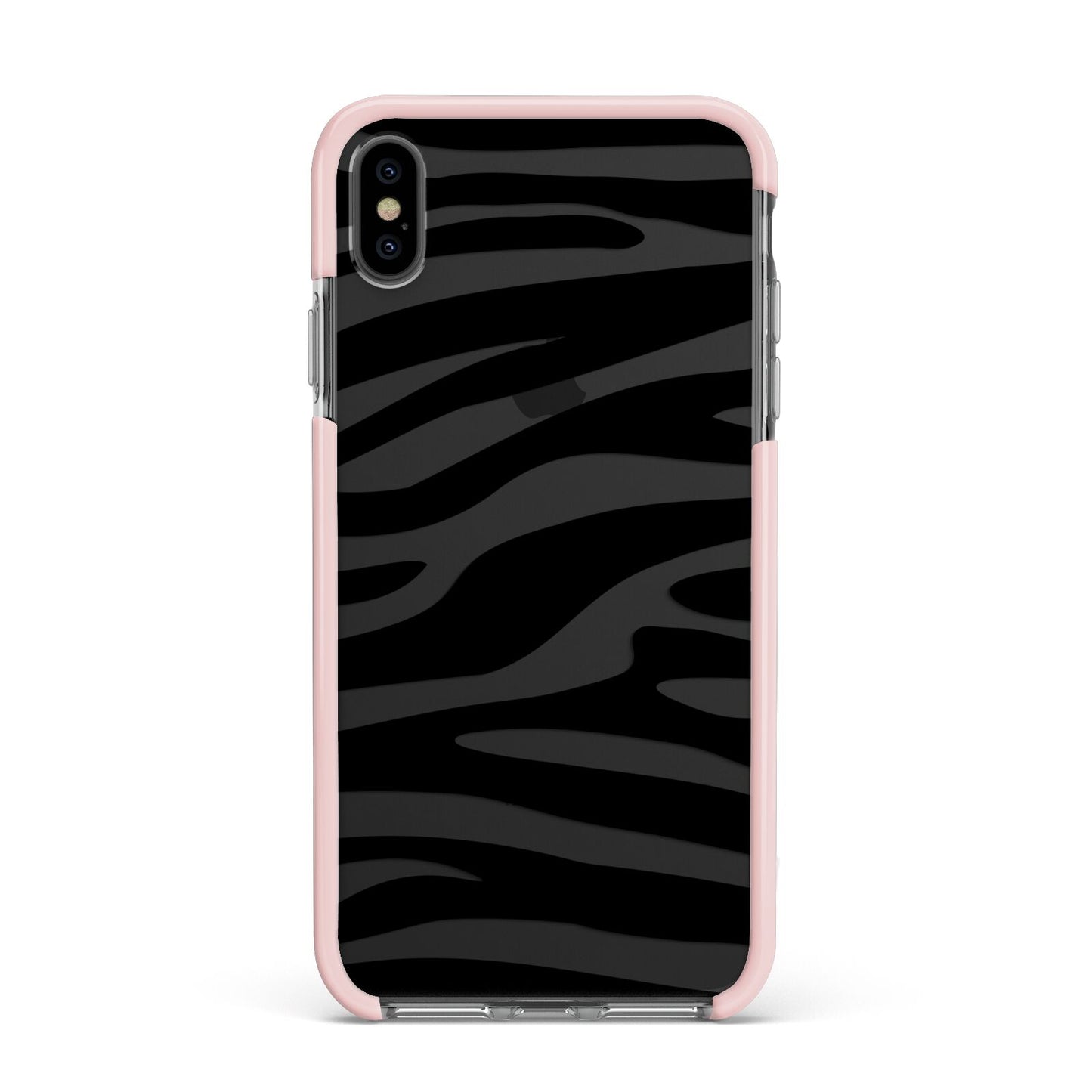 Zebra Print Apple iPhone Xs Max Impact Case Pink Edge on Black Phone