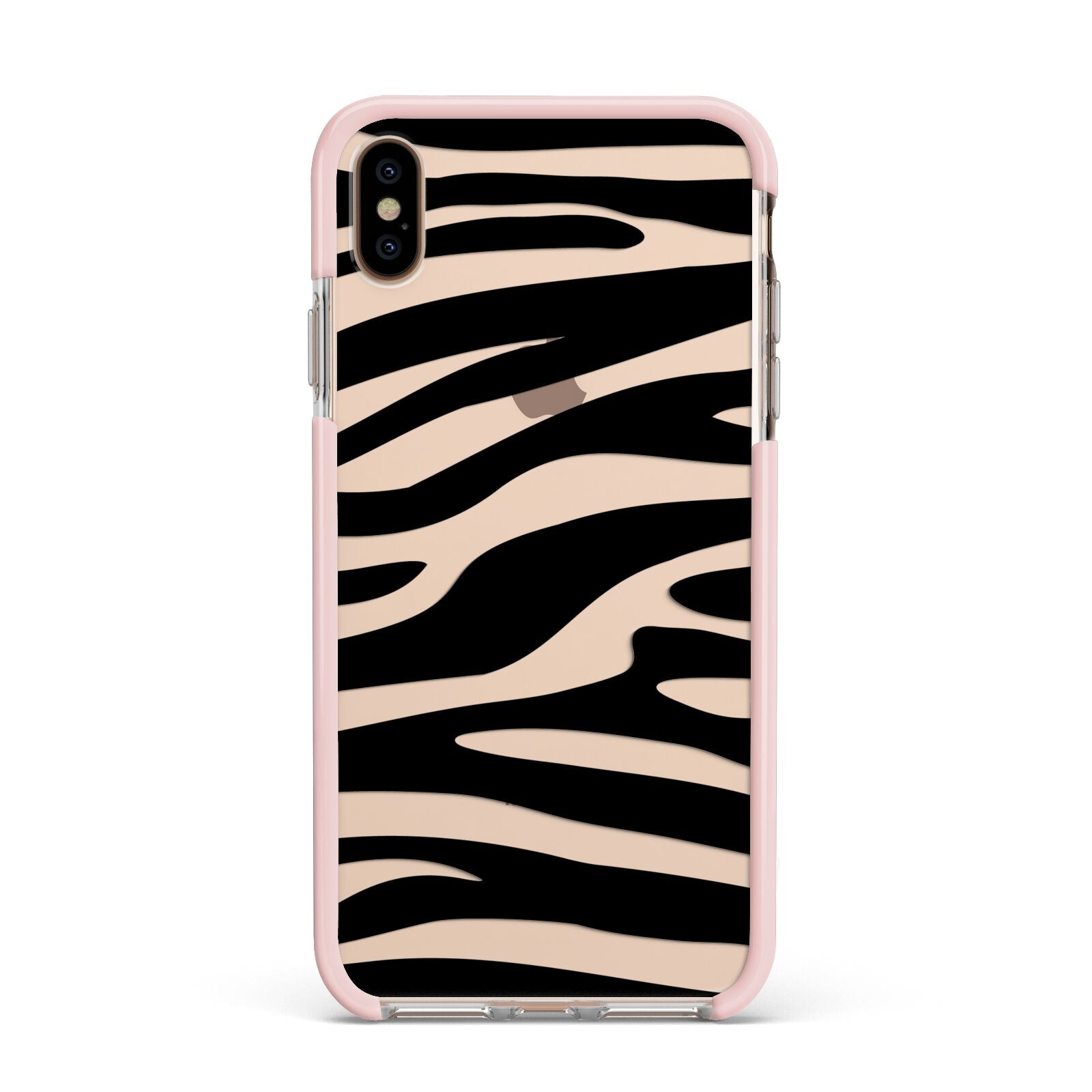 Zebra Print Apple iPhone Xs Max Impact Case Pink Edge on Gold Phone