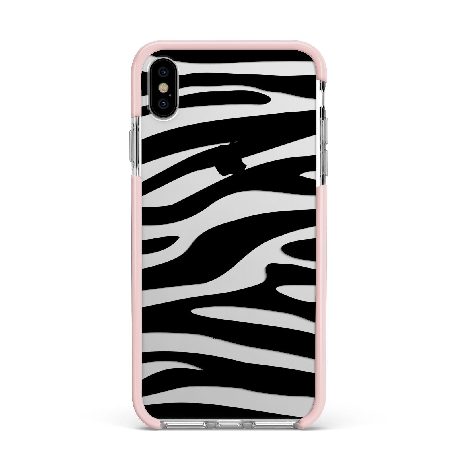 Zebra Print Apple iPhone Xs Max Impact Case Pink Edge on Silver Phone