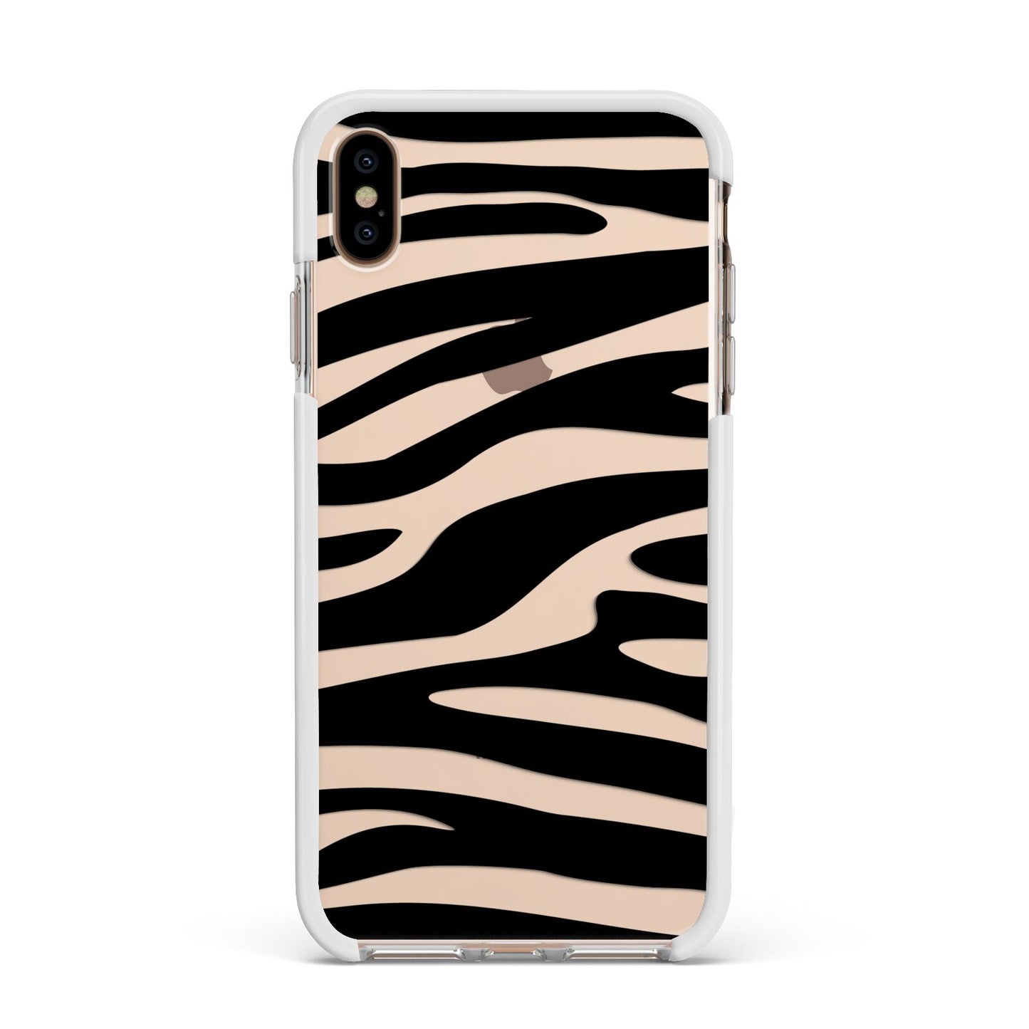 Zebra Print Apple iPhone Xs Max Impact Case White Edge on Gold Phone