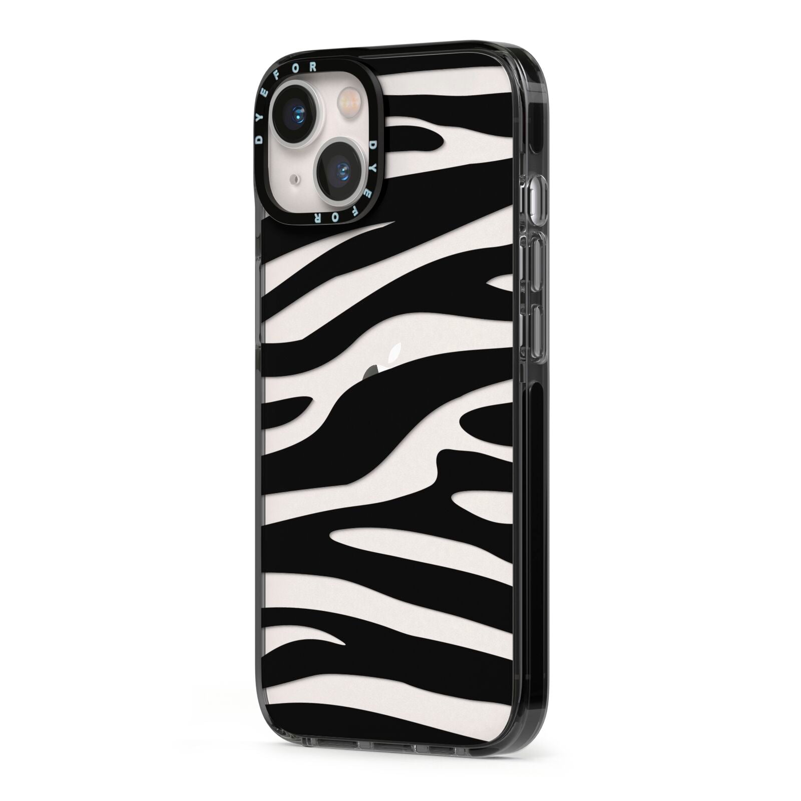 Zebra Print iPhone 13 Black Impact Case Side Angle on Silver phone