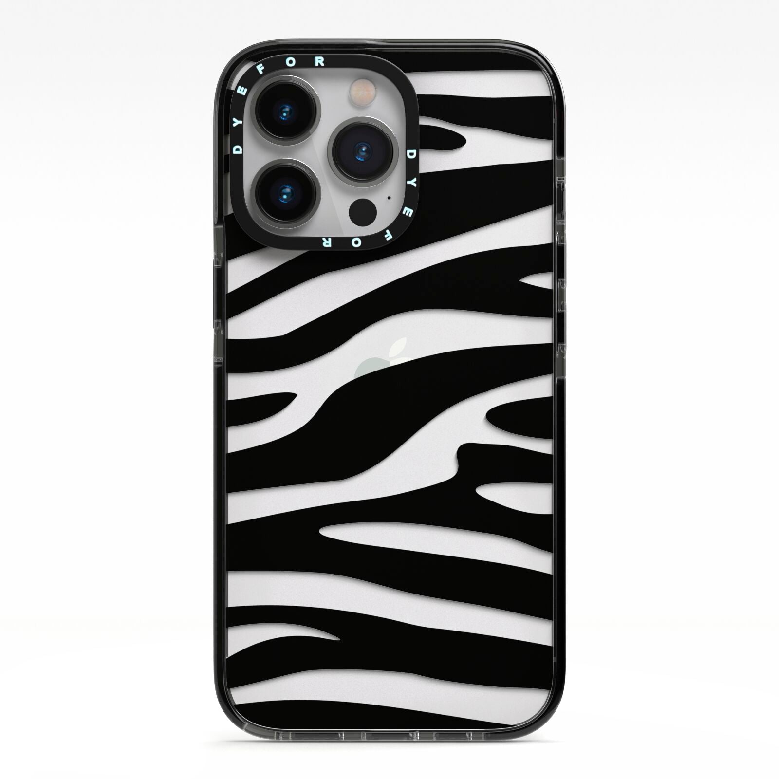 Zebra Print iPhone 13 Pro Black Impact Case on Silver phone