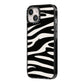 Zebra Print iPhone 14 Black Impact Case Side Angle on Silver phone