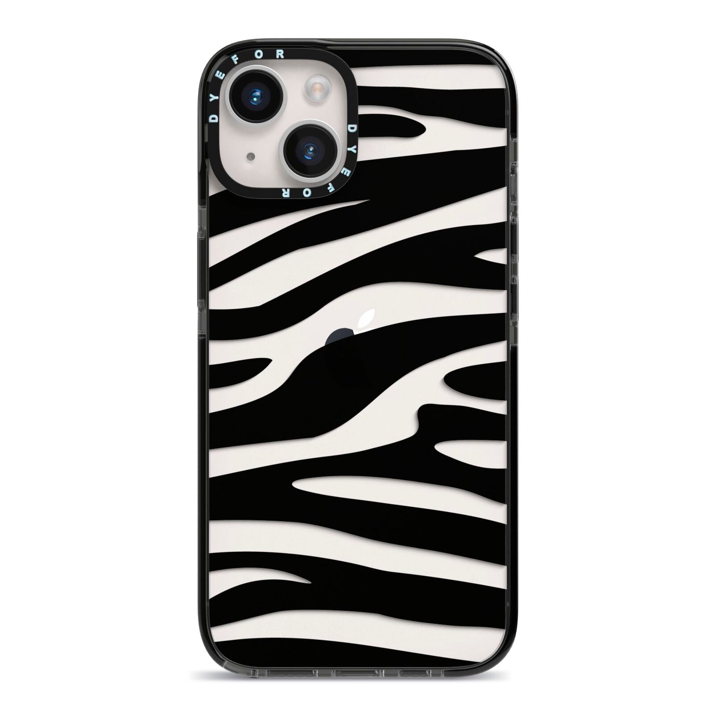 Zebra Print iPhone 14 Black Impact Case on Silver phone