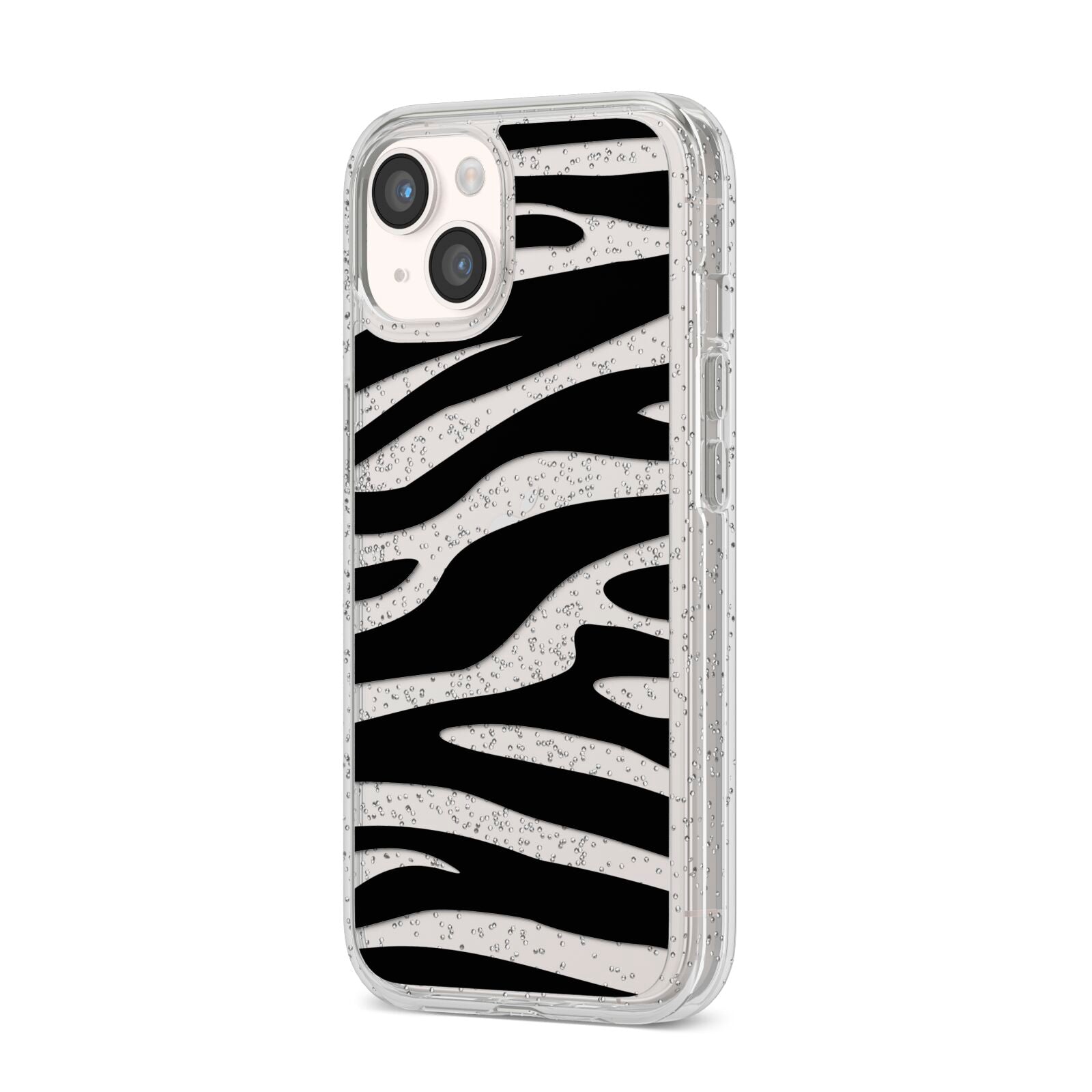 Zebra Print iPhone 14 Glitter Tough Case Starlight Angled Image