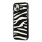Zebra Print iPhone 14 Plus Black Impact Case Side Angle on Silver phone