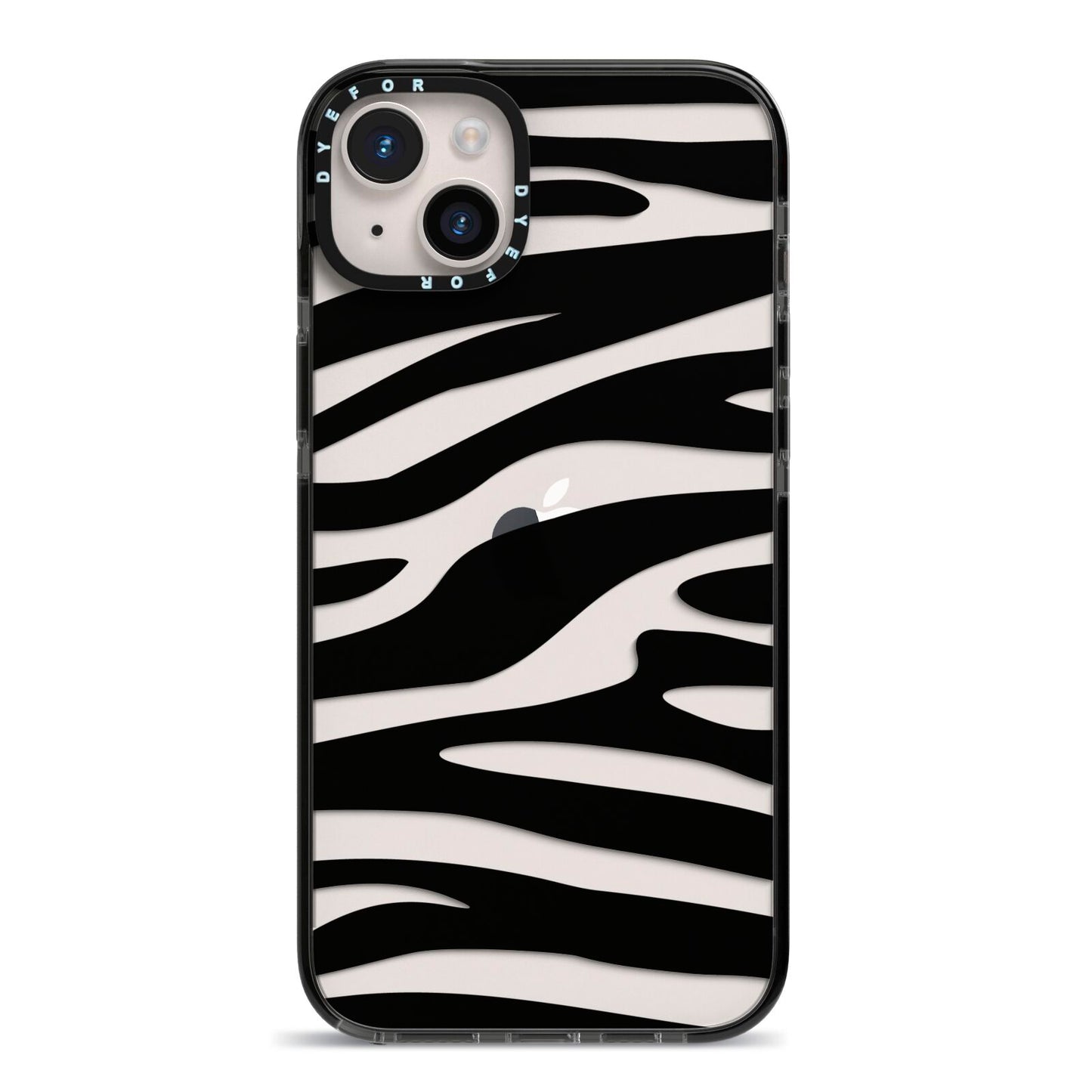 Zebra Print iPhone 14 Plus Black Impact Case on Silver phone