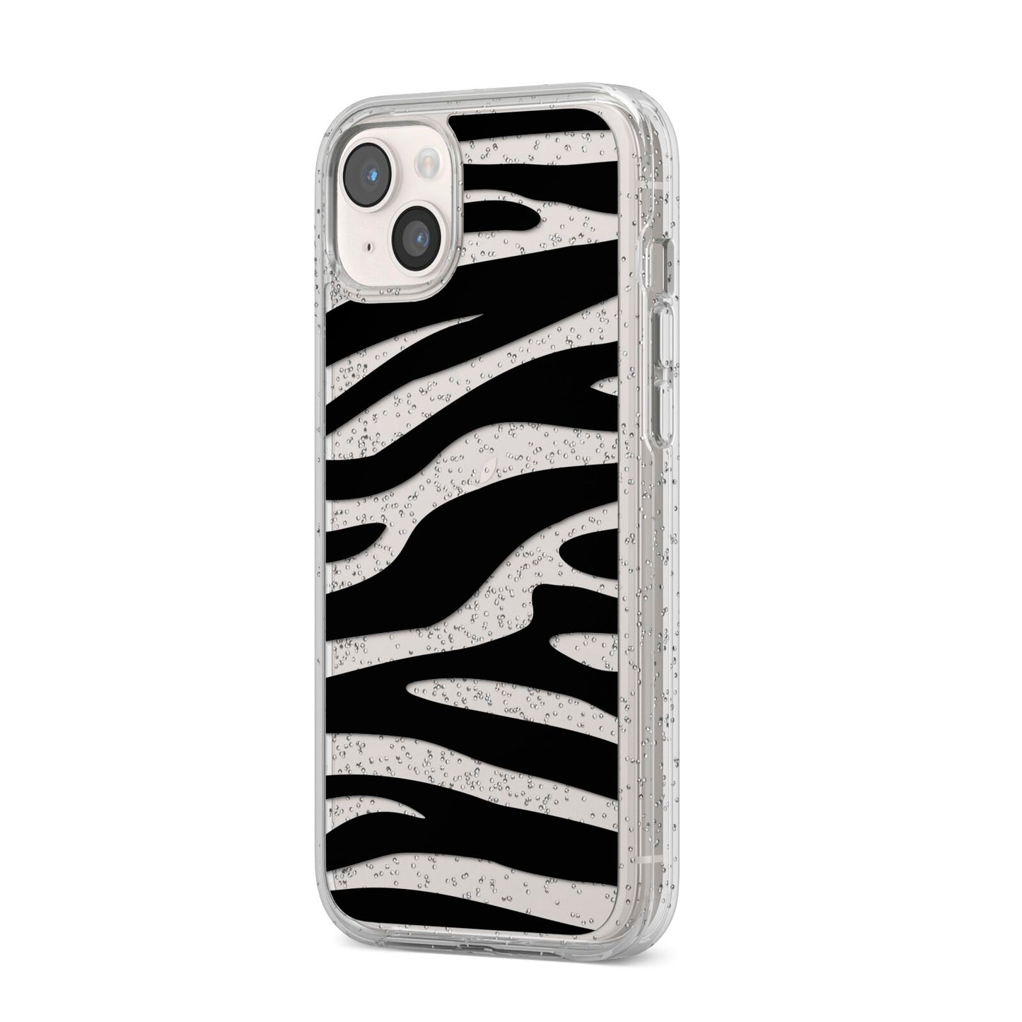 Zebra Print iPhone 14 Plus Glitter Tough Case Starlight Angled Image