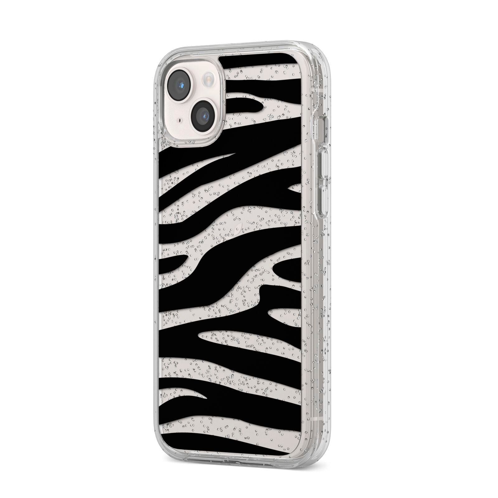 Zebra Print iPhone 14 Plus Glitter Tough Case Starlight Angled Image