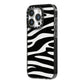 Zebra Print iPhone 14 Pro Black Impact Case Side Angle on Silver phone