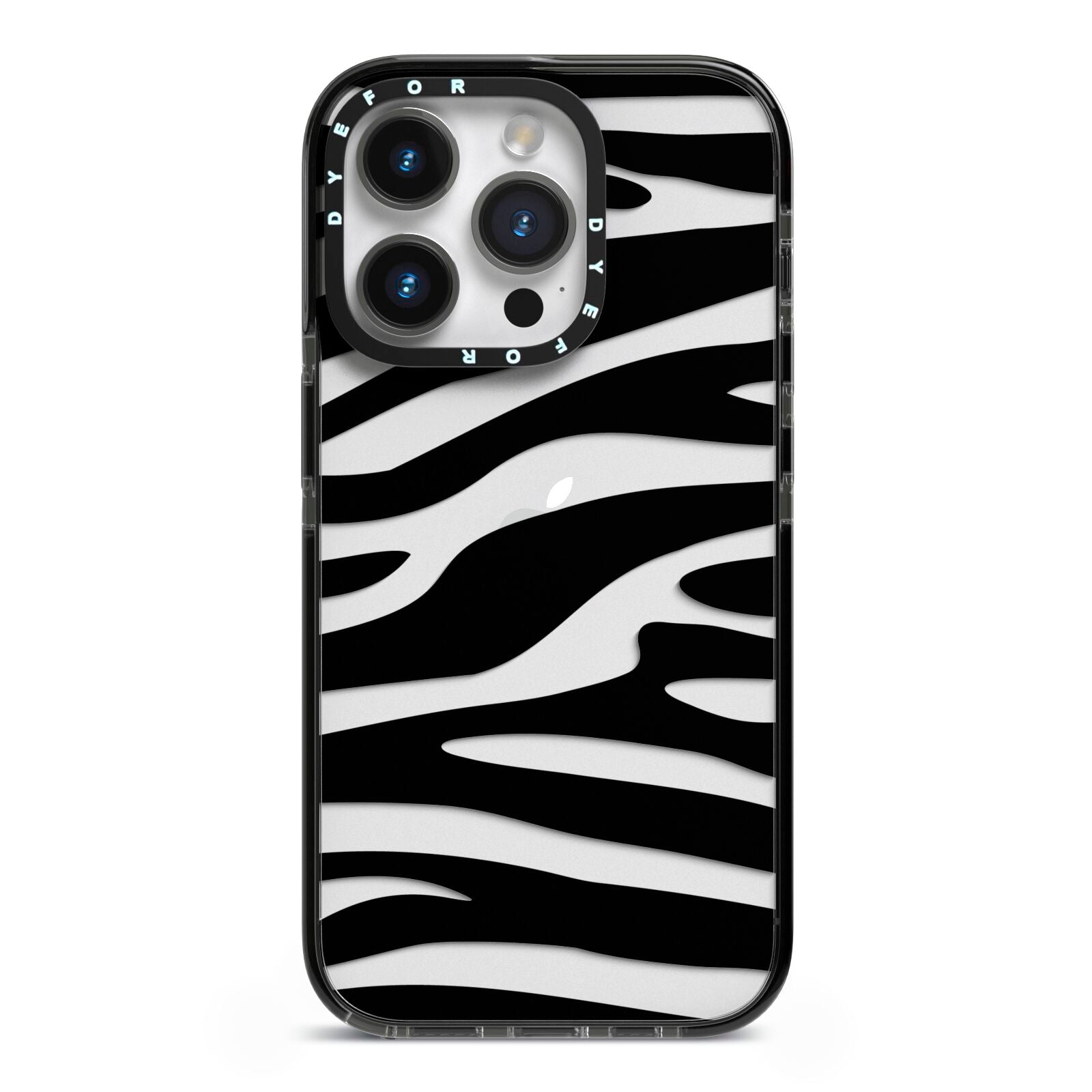 Zebra Print iPhone 14 Pro Black Impact Case on Silver phone