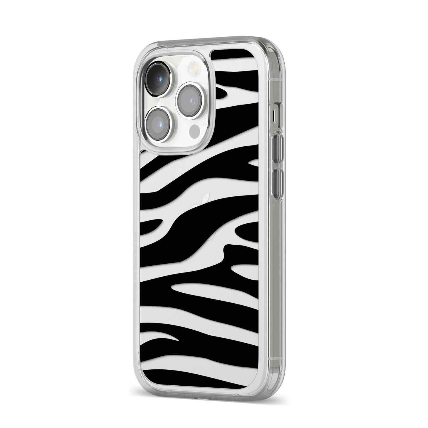 Zebra Print iPhone 14 Pro Clear Tough Case Silver Angled Image
