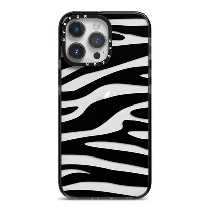 Zebra Print iPhone 14 Pro Max Black Impact Case on Silver phone