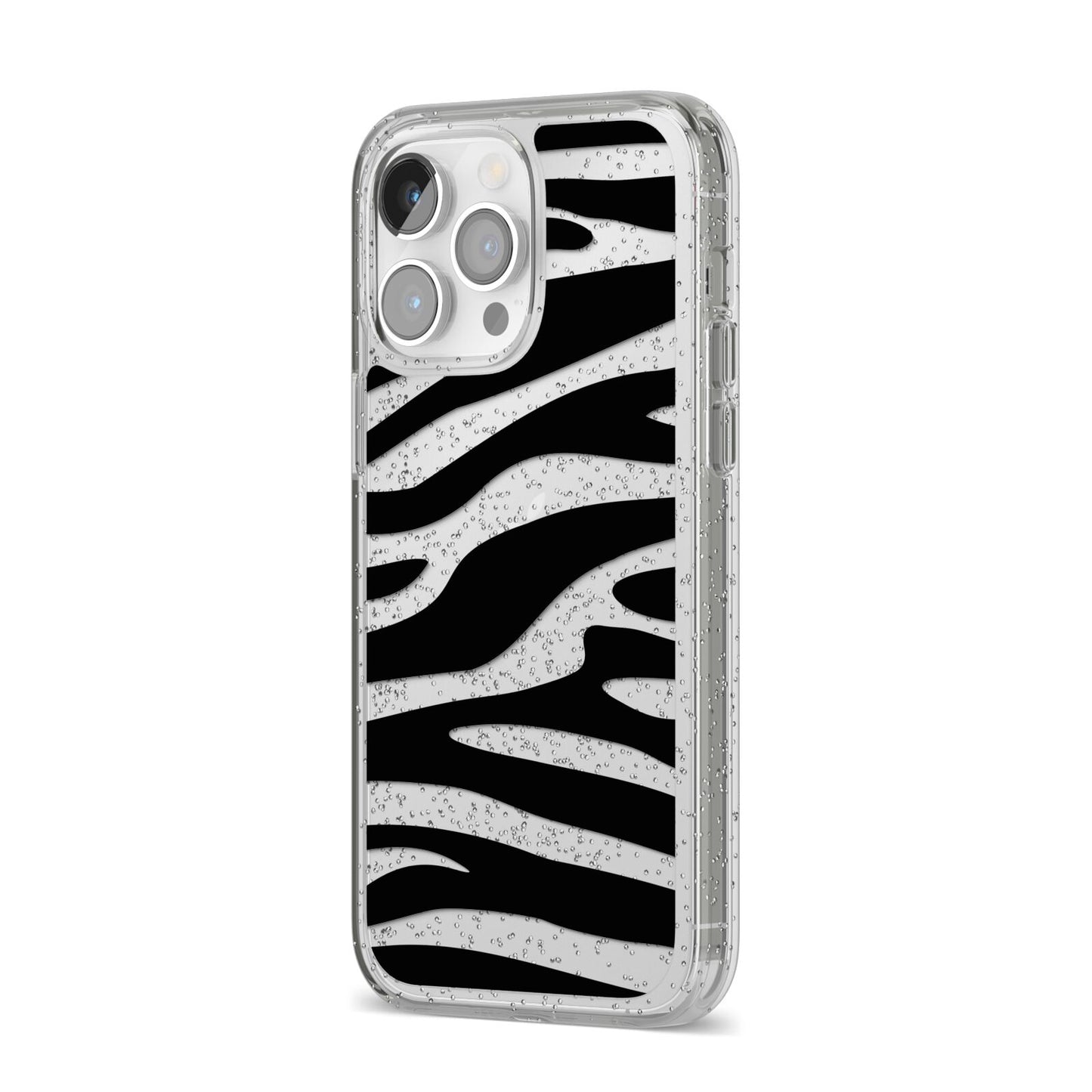 Zebra Print iPhone 14 Pro Max Glitter Tough Case Silver Angled Image