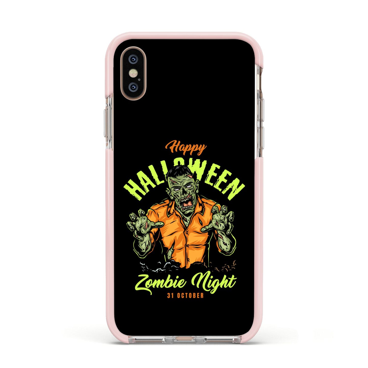 Zombie Apple iPhone Xs Impact Case Pink Edge on Gold Phone