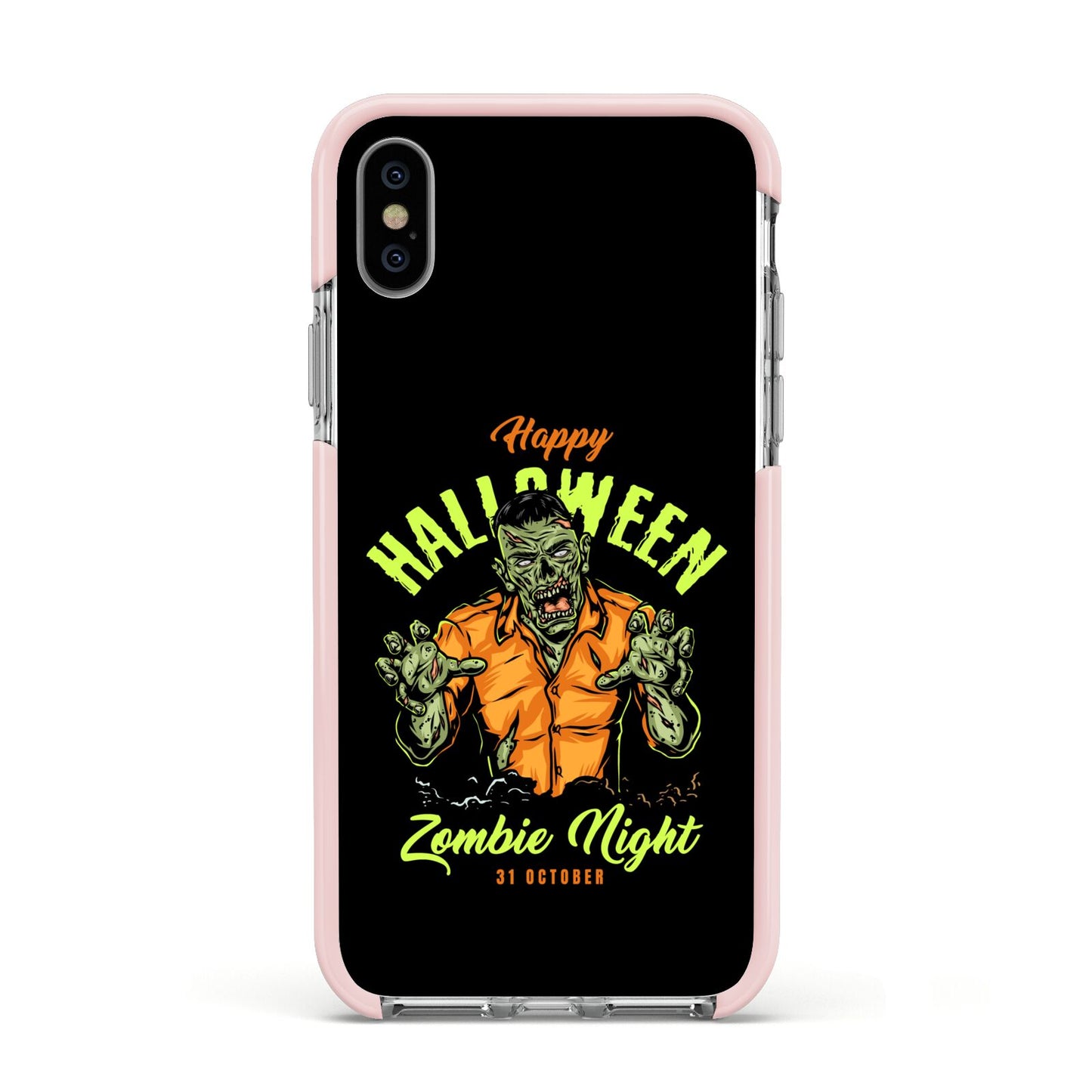 Zombie Apple iPhone Xs Impact Case Pink Edge on Silver Phone
