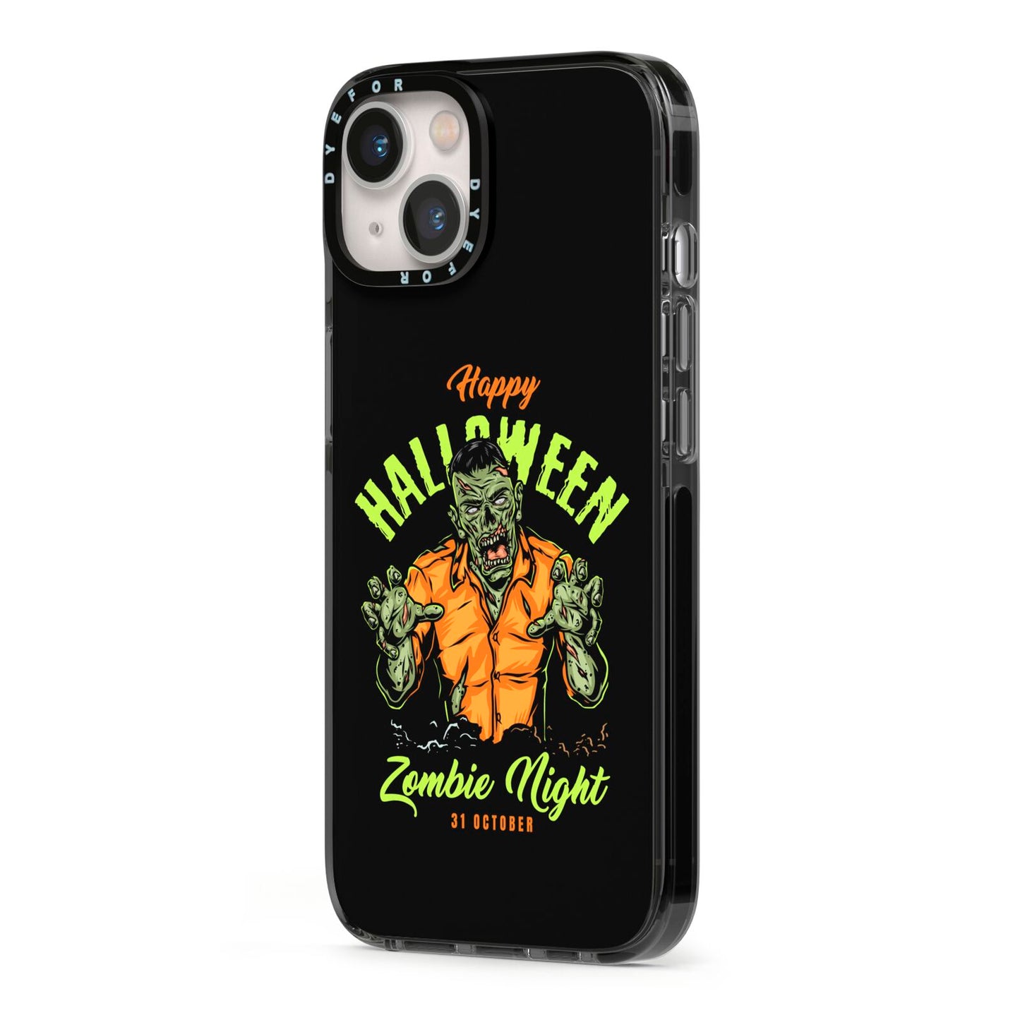 Zombie iPhone 13 Black Impact Case Side Angle on Silver phone