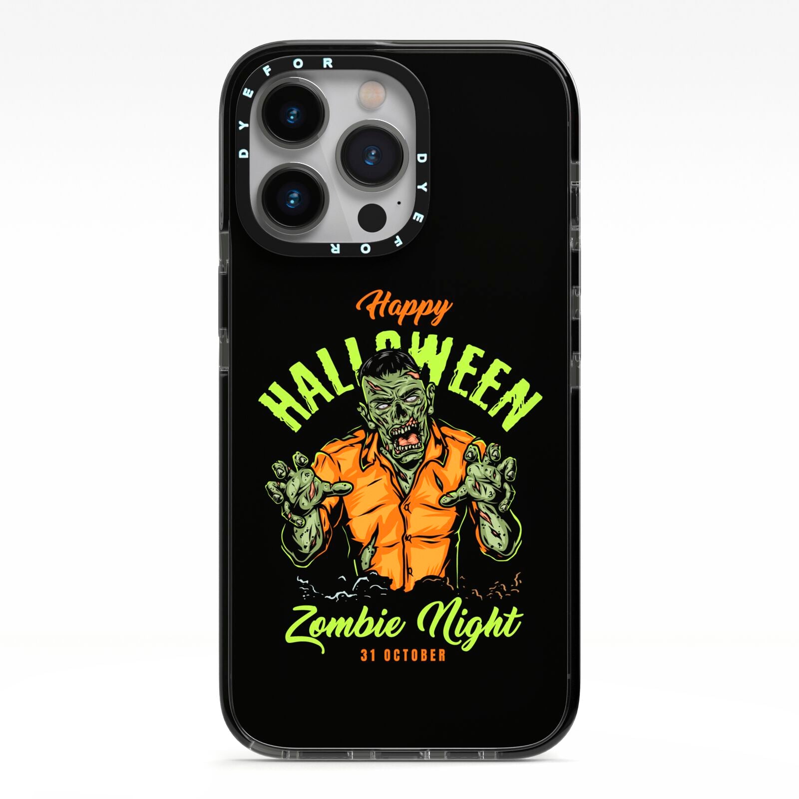 Zombie iPhone 13 Pro Black Impact Case on Silver phone