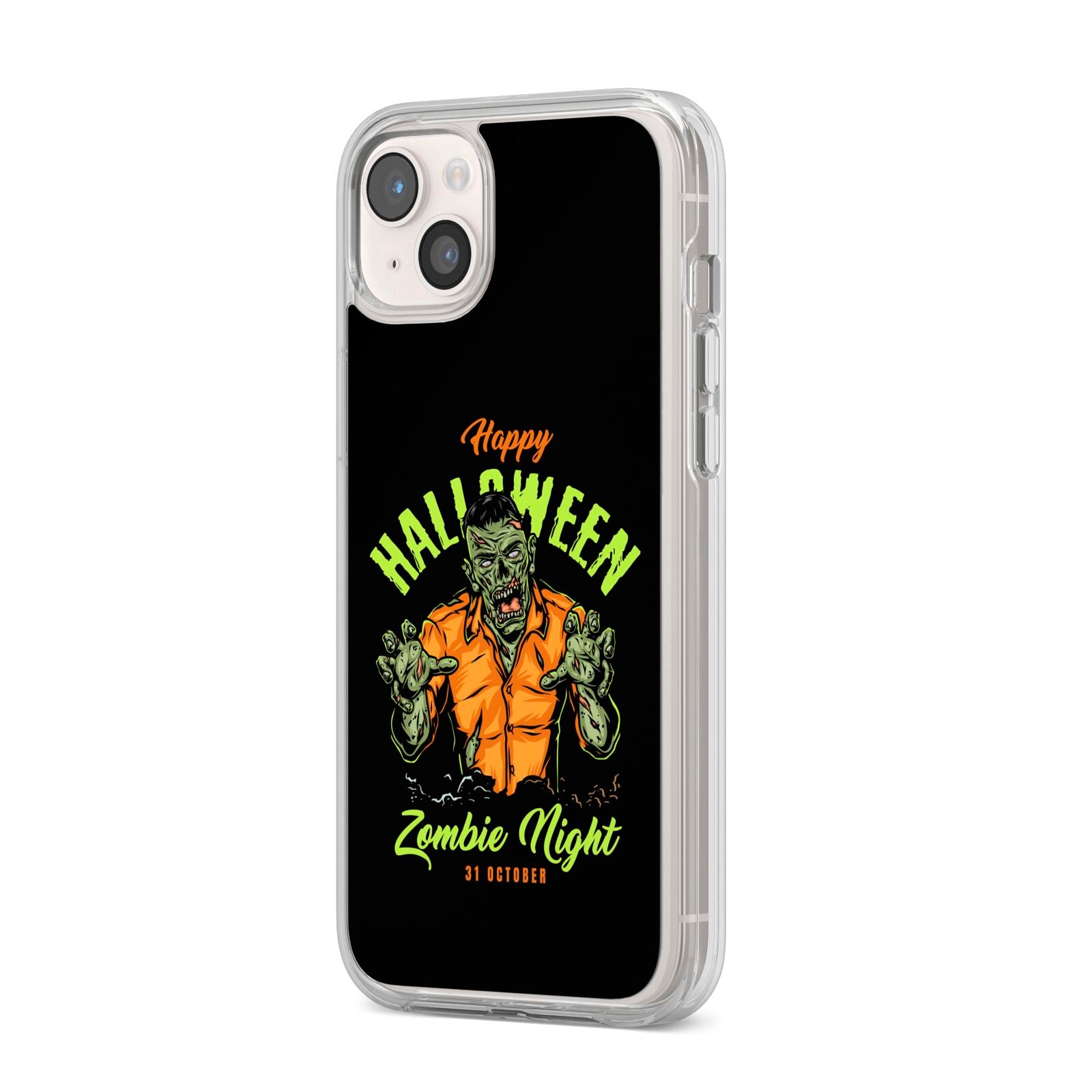 Zombie iPhone 14 Plus Clear Tough Case Starlight Angled Image