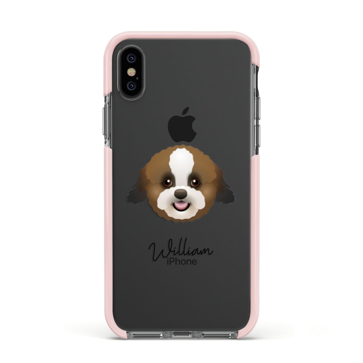 Zuchon Personalised Apple iPhone Xs Impact Case Pink Edge on Black Phone